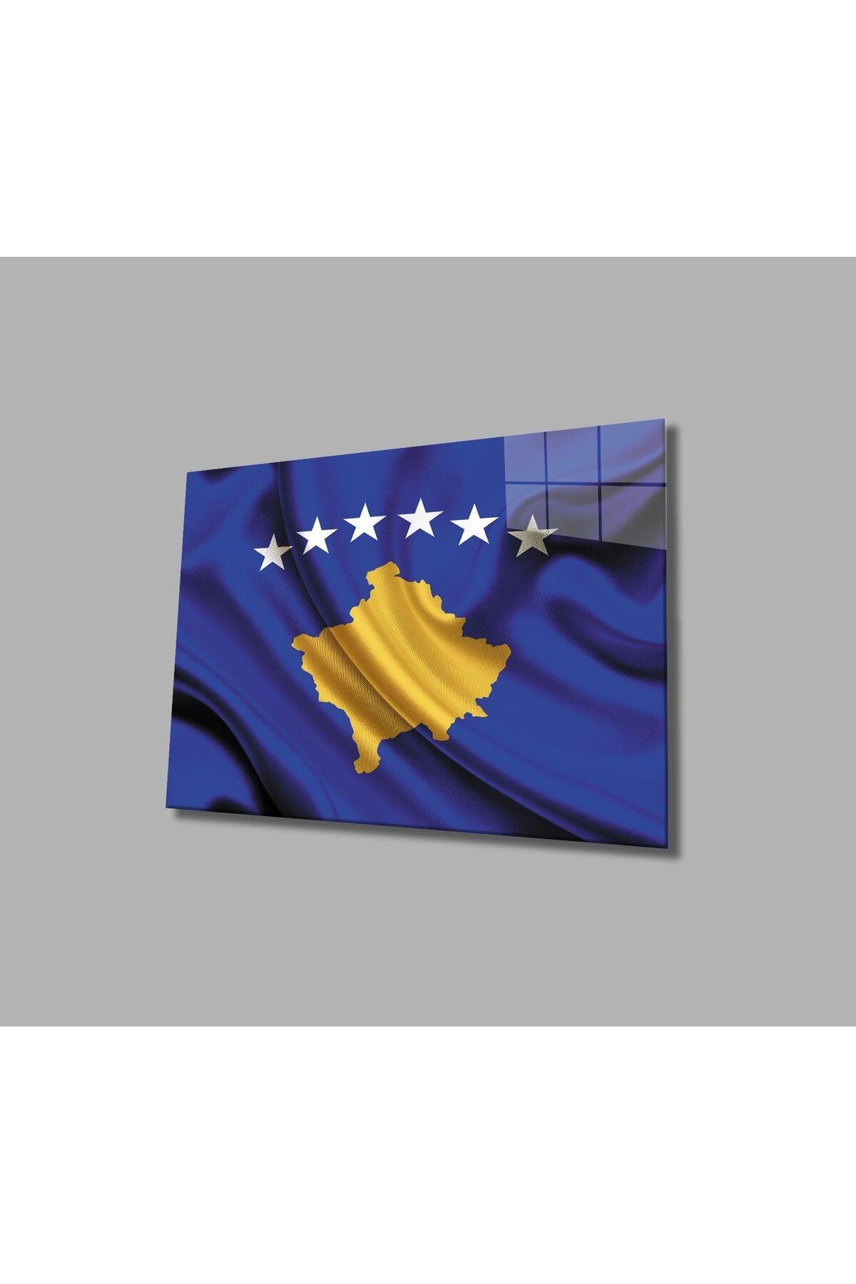 idealizbiz Kosova Bayrağı Cam Tablo 4mm Dayanıklı Temperli Cam, Kosovo Flag Glass Wall Art