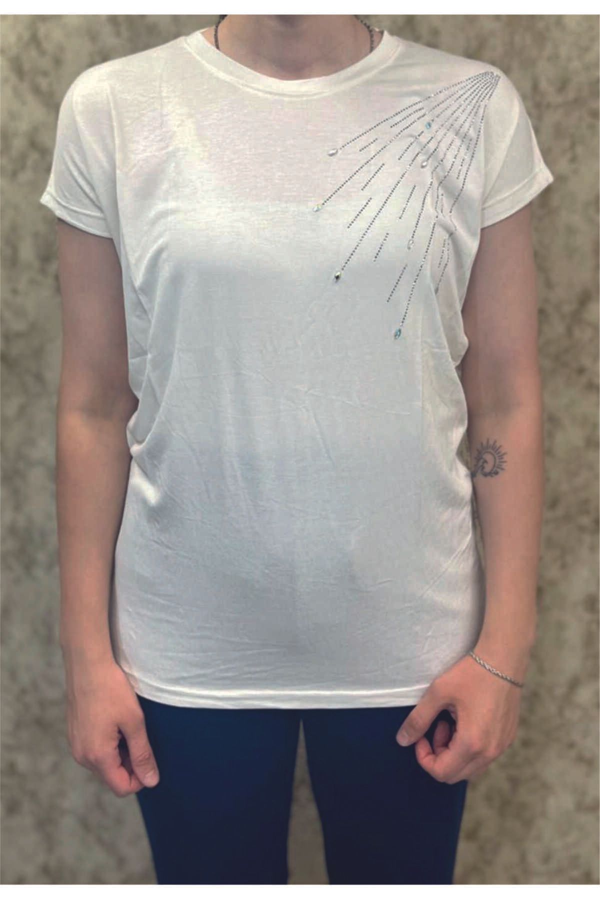 MAK T-shirt Kayan Yıldız Detaylı Beyaz
