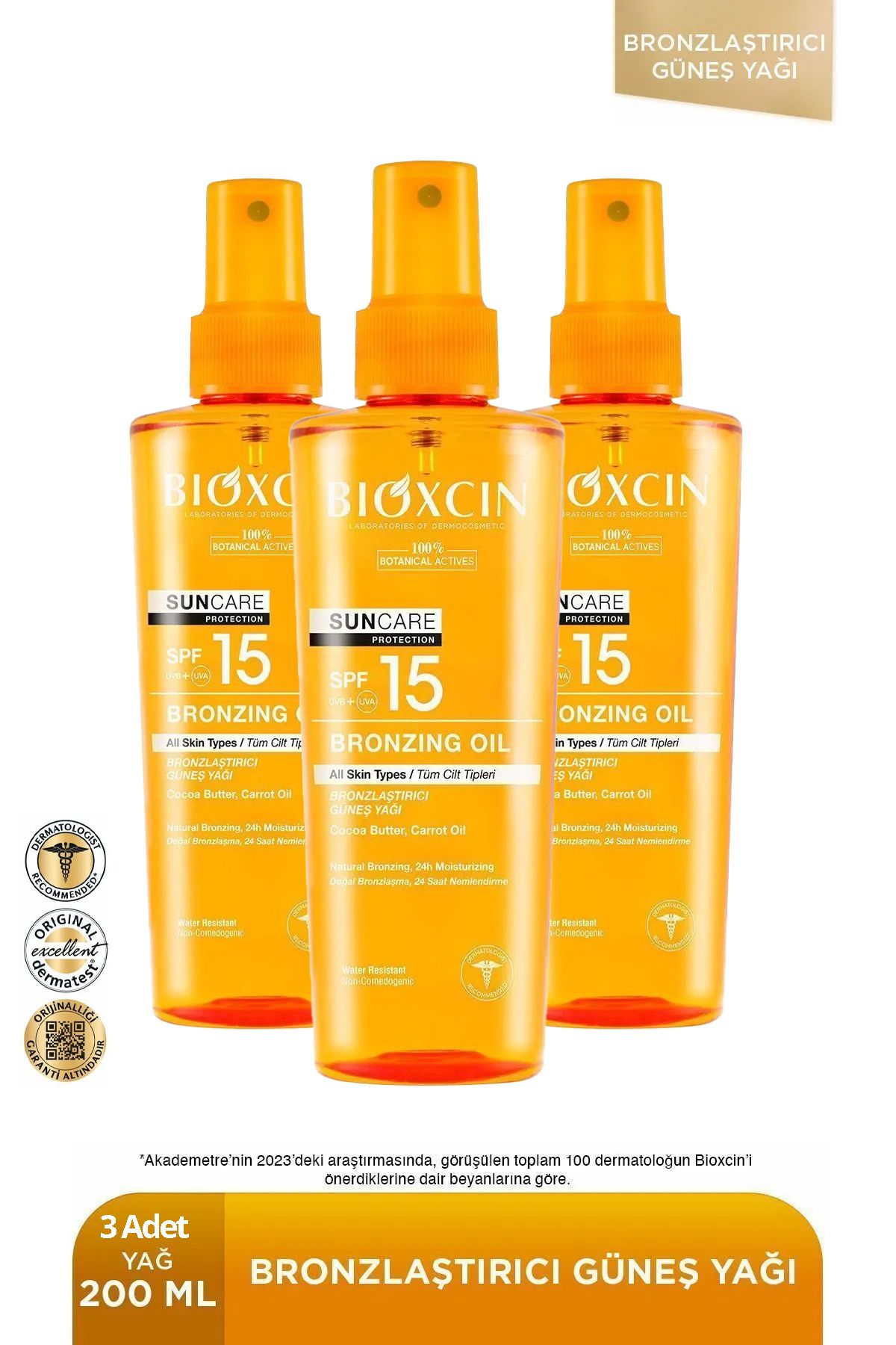 Bioxcin Sun Care Bronzlaştırıcı Yağ Spf15 200 ml 3 adet
