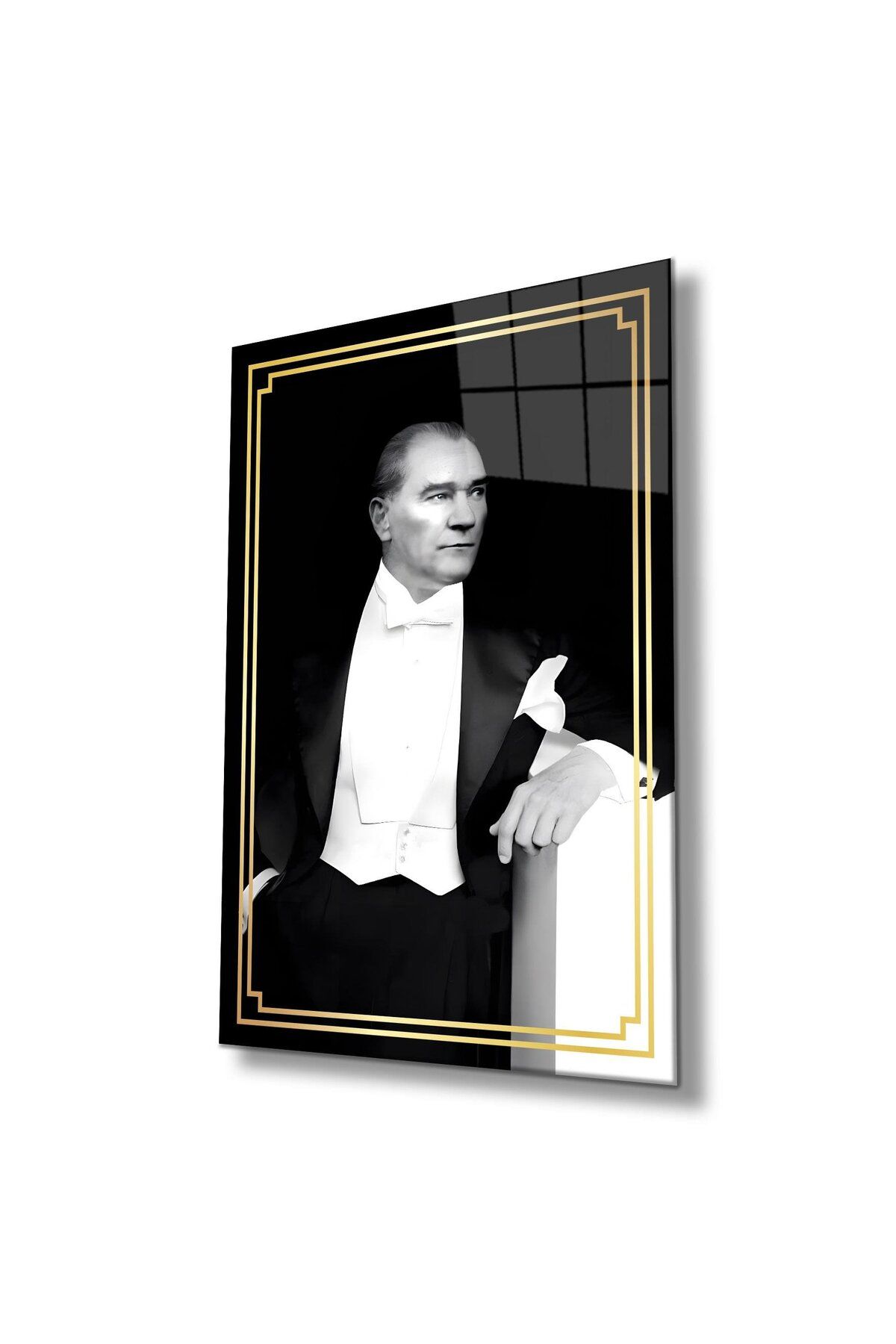 idealizbiz Atatürk Portre Cam Tablo Modern Ev Ofis Salon Hediyelik Büyük Tablo Duvar Dekoru