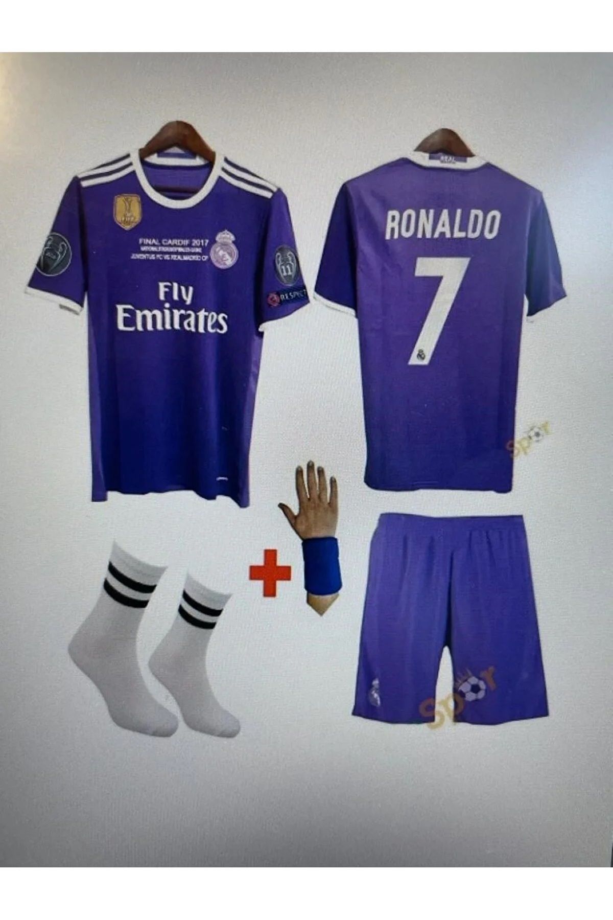 yenteks Cristiano Ronaldo 2017 Cardif Ligi Mor Çocuk Forma Takımı 4'lü Set Çorap+Bileklik Hediyeli