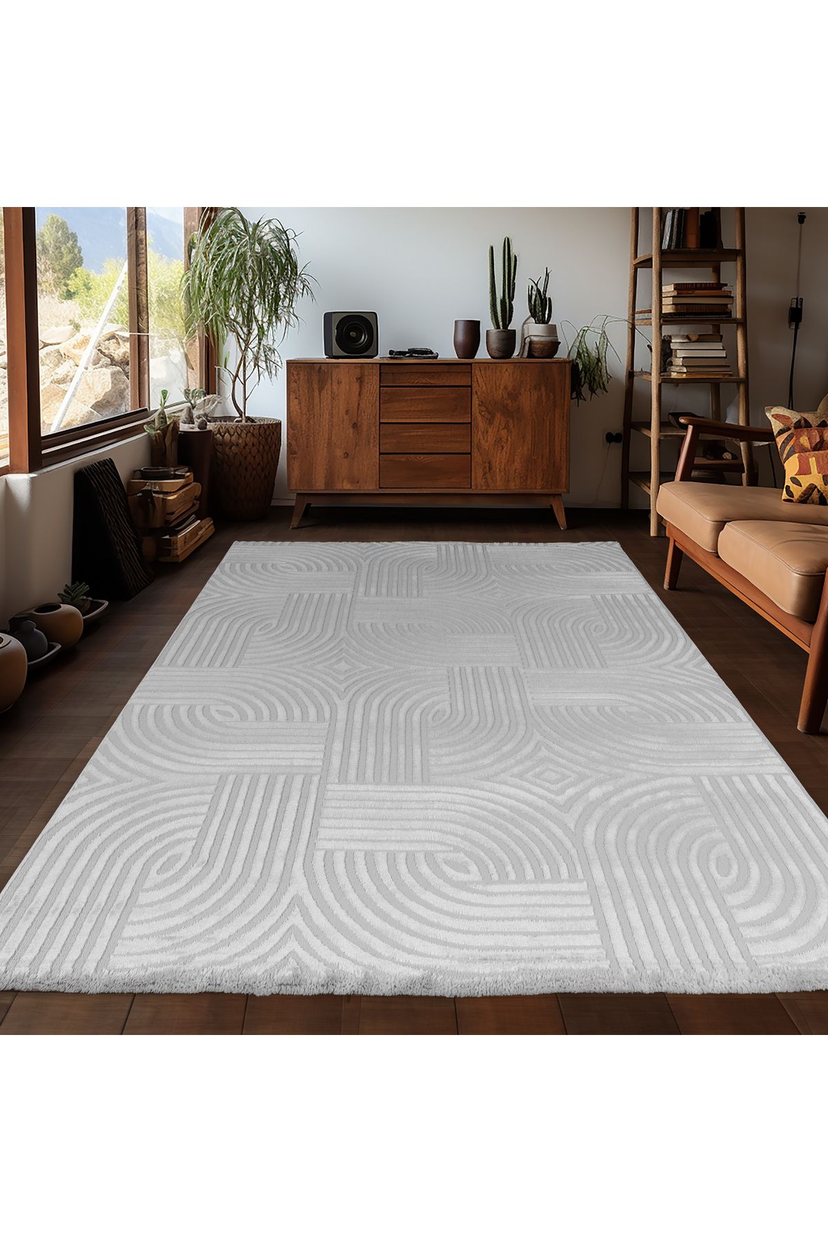 Karpetica Kabartma Motif Salon Halısı İskandinav Bohem tarzı yumuşak Gümüş Dokuma Halı