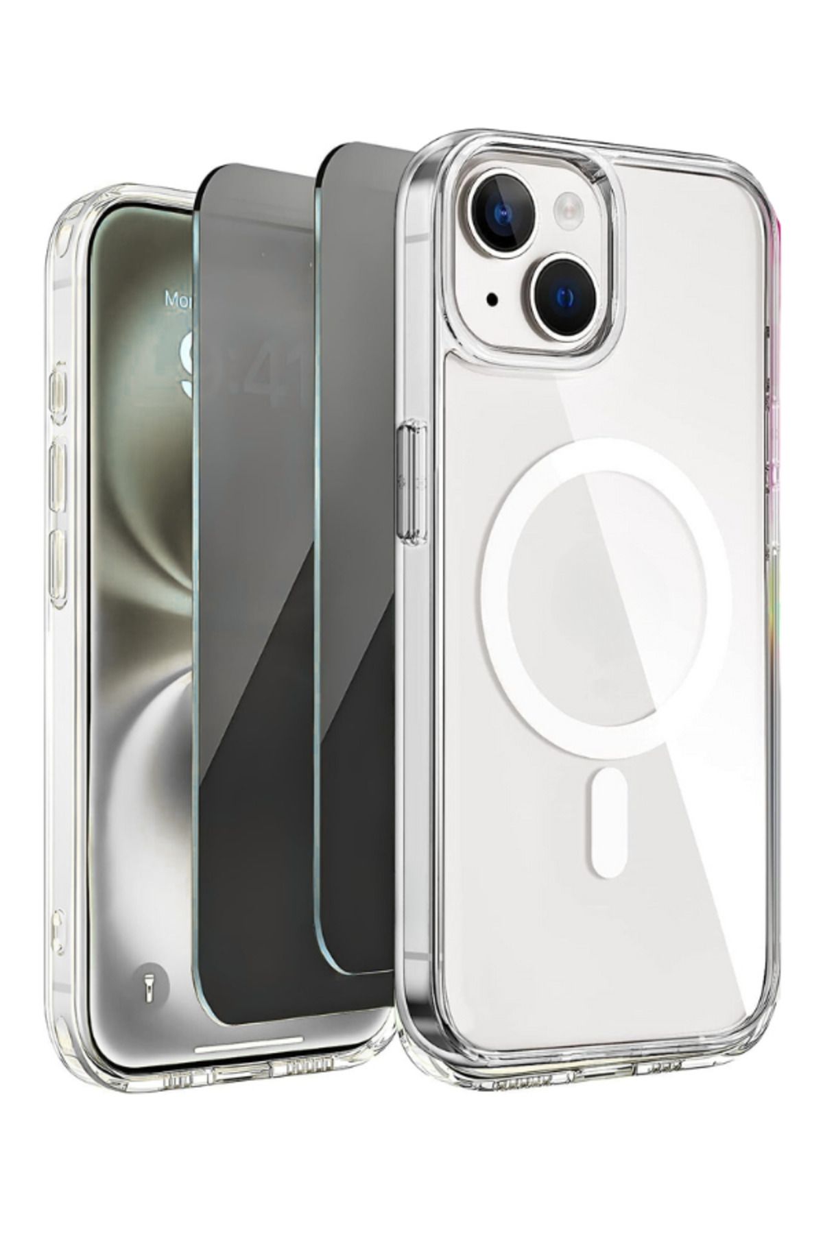 EVAX 2H1M iPhone 14 Plus Uyumlu 2 Hayalet Cam Ekran Koruyucu & 1 Magsafe Kılıf