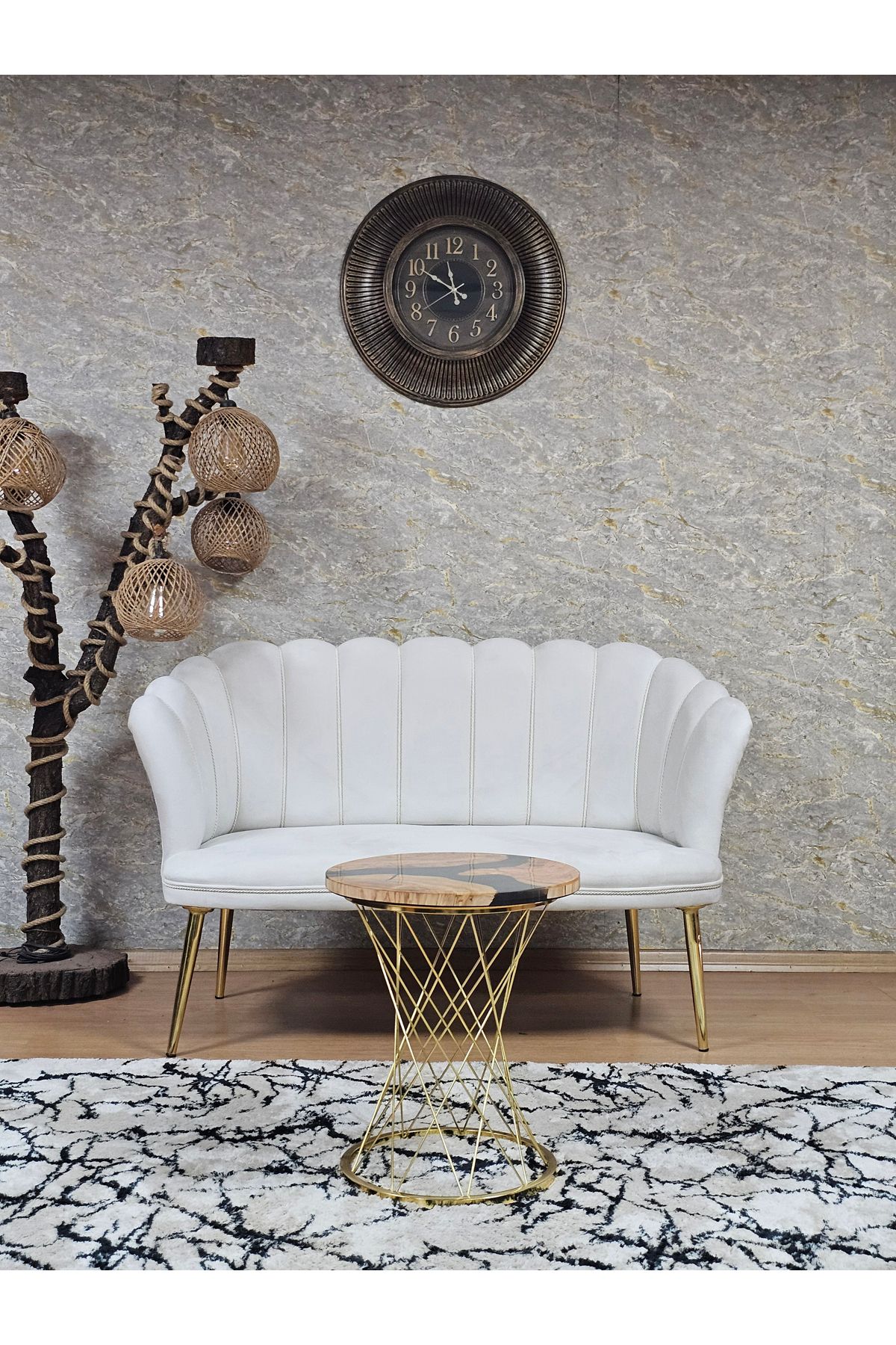 SEVİNÇ MOBİLYA gold sivriltme ayaklı papatya çay seti balkon koltugu 2li çay seti koltuk