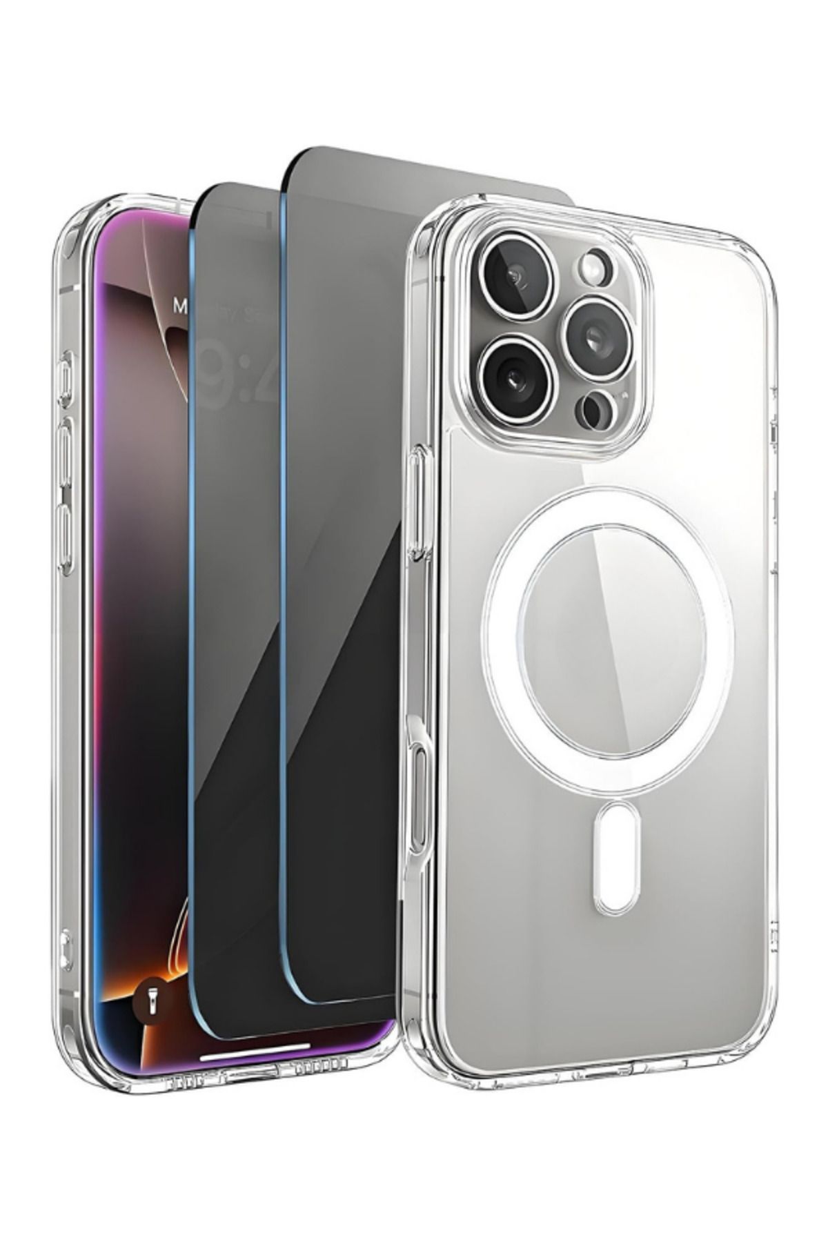 EVAX 2H1M iPhone 16 Pro Uyumlu 2 Hayalet Cam Ekran Koruyucu & 1 Magsafe Kılıf