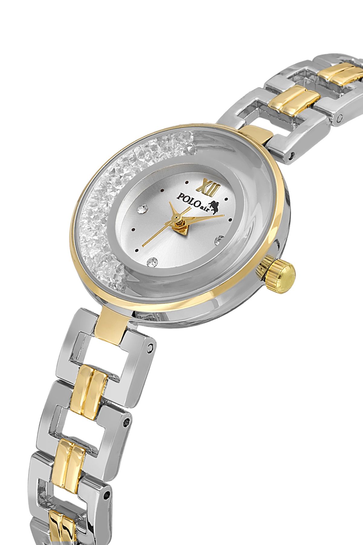 Polo Air Lüx Taşlı Zincir Kordon Kadın Kol Saati Gold Gümüş Renk PL-1539B3x