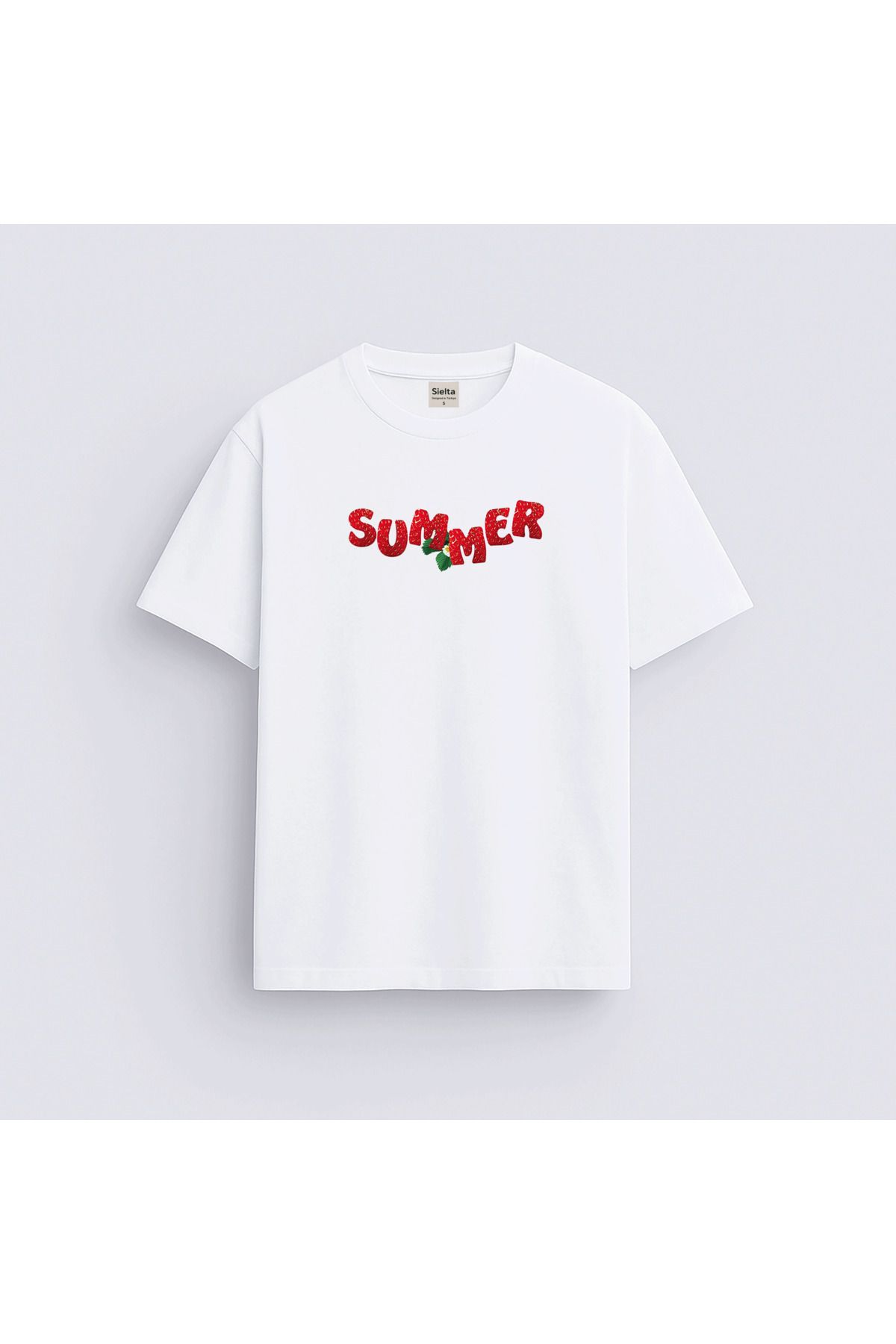 sielta Çilekli Summer Yazı Baskılı Unisex Kadın Erkek Bisiklet Yaka T-shirt Tişört
