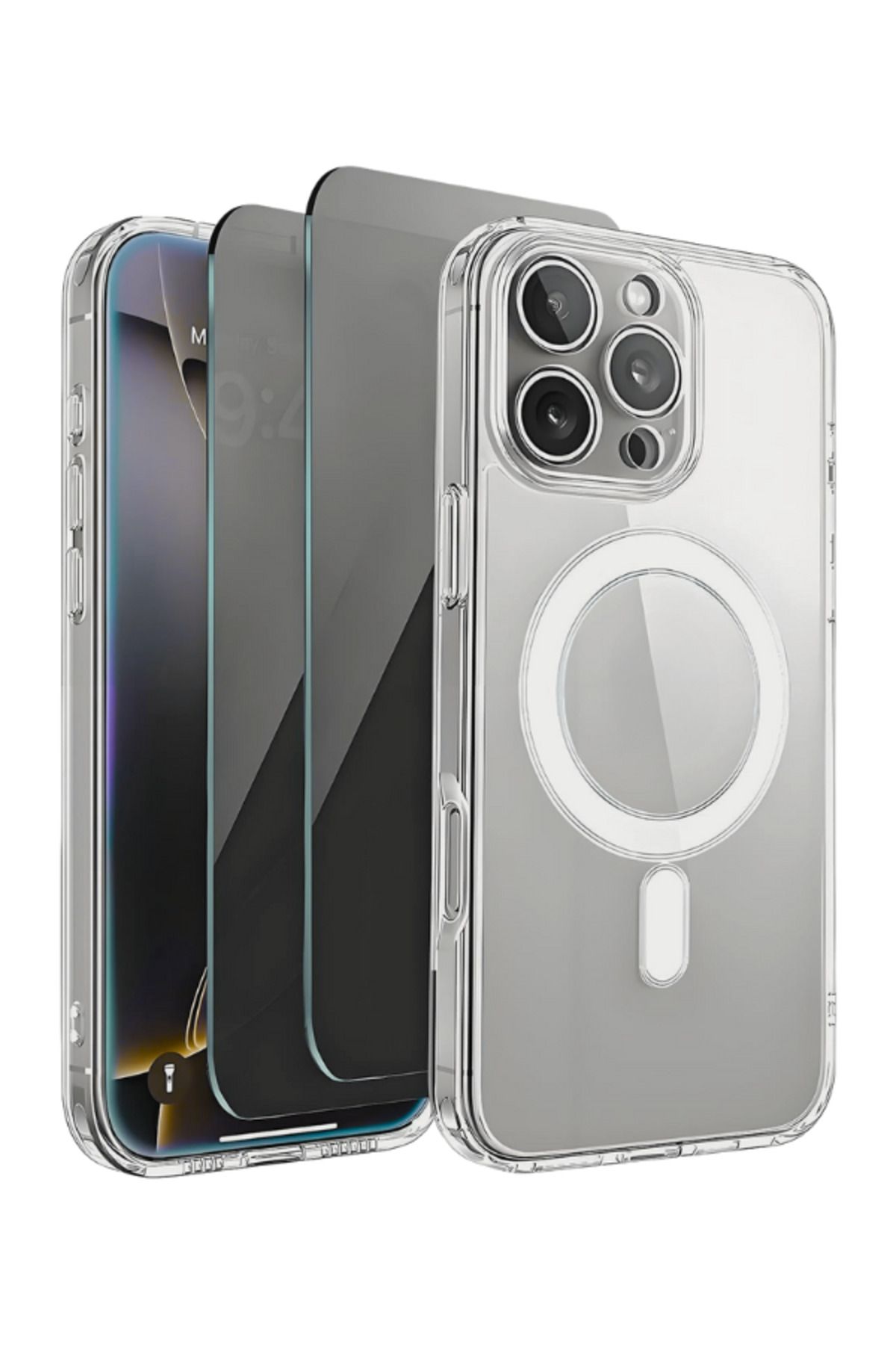EVAX 2H1M iPhone 15 Pro Uyumlu 2 Hayalet Cam Ekran Koruyucu & 1 Magsafe Kılıf
