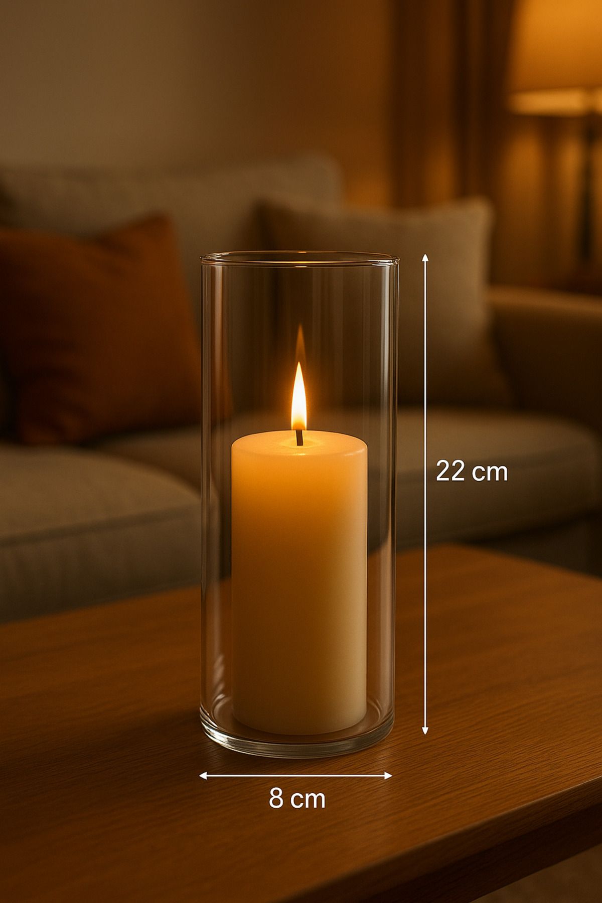 Blissra Tekli Borosilikat Mumluk- Boy 22 Cm Çap 8 cm (Mum Dahil Değildir)