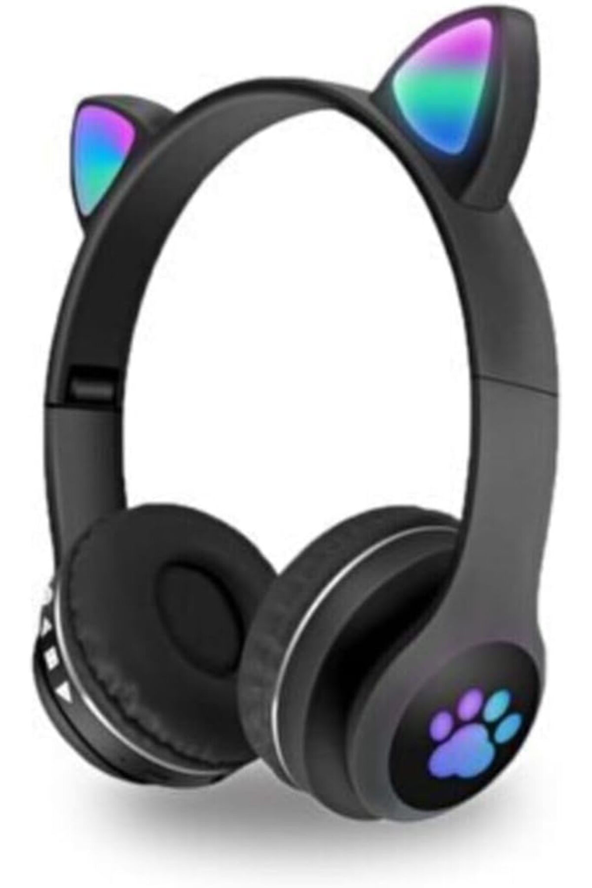 NETAVANTAJ LED Işıklı Kedi Kulaklı Kulak Üstü Katlanabilir Kablosuz Bluetooth Kulaklık Siyah