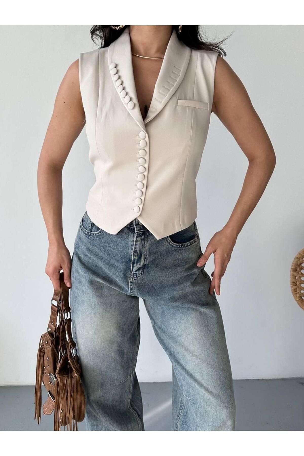 Ekim Store Yakası Düğmeli Blazer Yelek Ceket