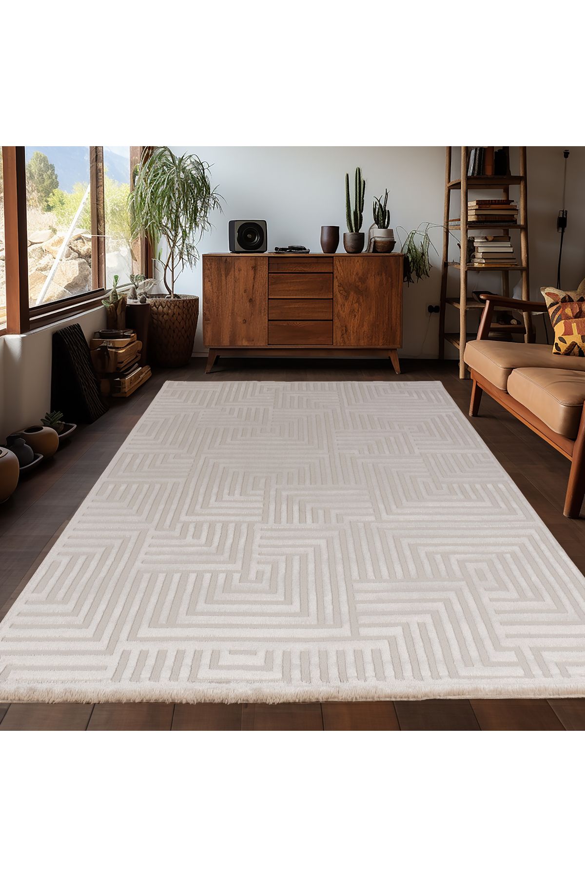 Karpetica Kabartmalı Motif desenli Salon Halısı İskandinav Bohem tarzı yumuşak Bej Dokuma Halı