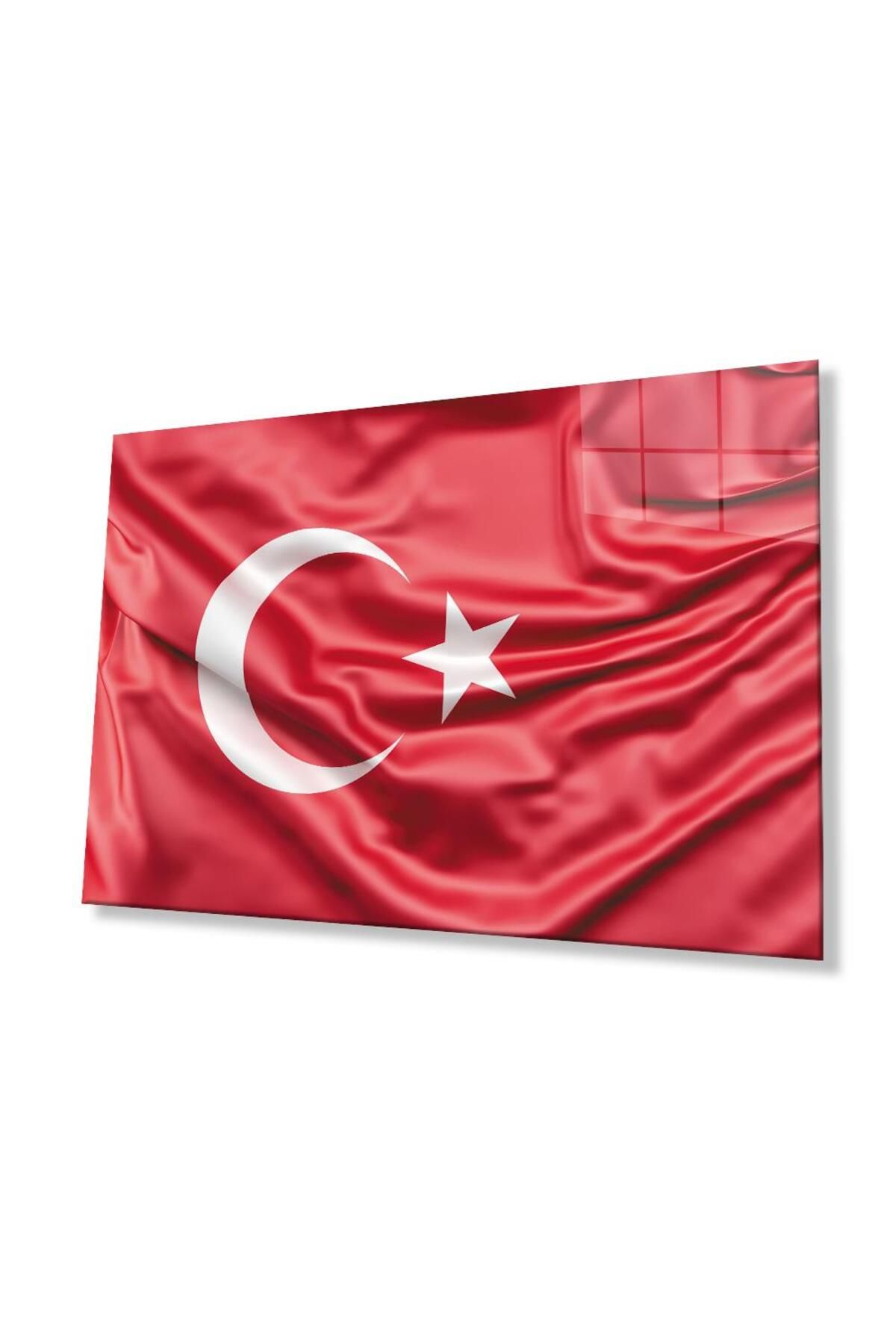 idealizbiz Kırmızı Dalgalı Türk Bayrağı Cam Tablo Red Wavy Turkish Flag Glass Painting