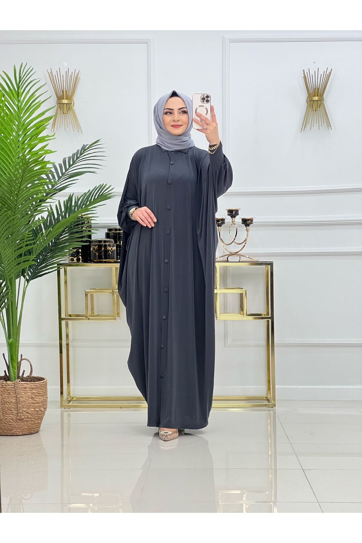 NİSUM MODA YARASA KOL DÜĞMELİ FERACE