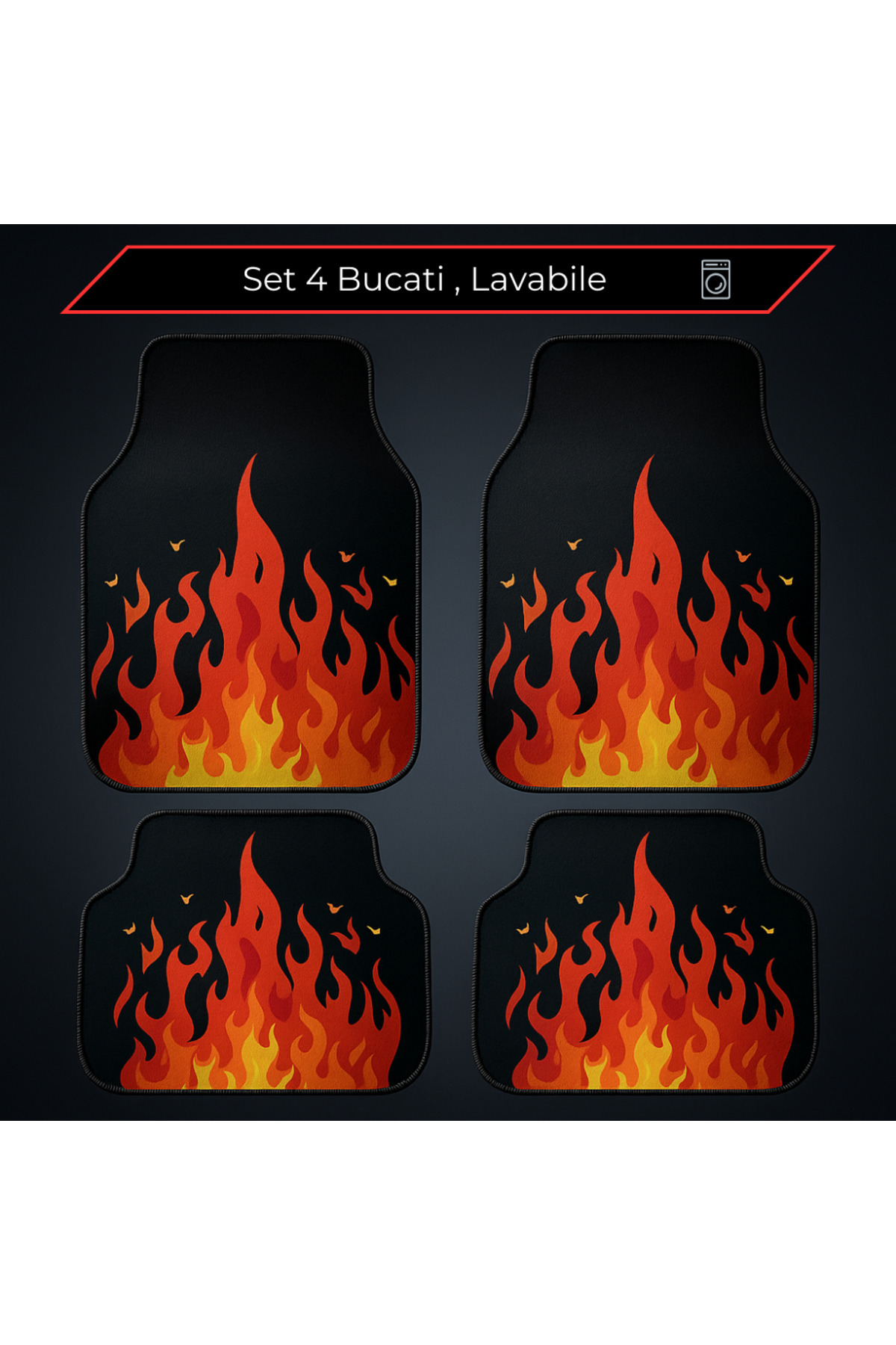 Generic-DECOMAT 3D universal car mats – set of 4 pieces with flame print, washable, non-slip 3