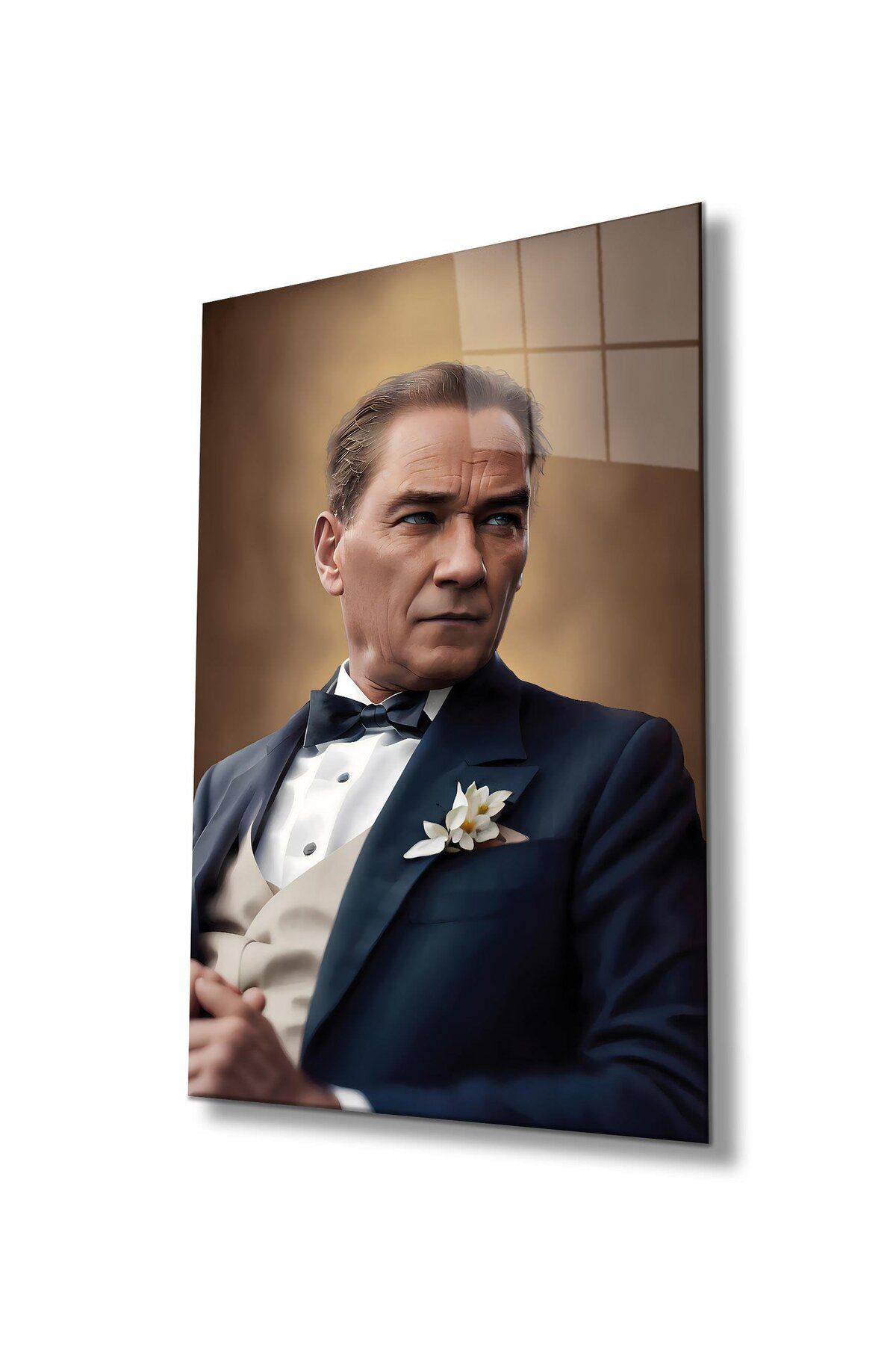 idealizbiz Atatürk Portre Cam Tablo Modern Ev Ofis Salon Hediyelik Büyük Tablo Duvar Dekoru