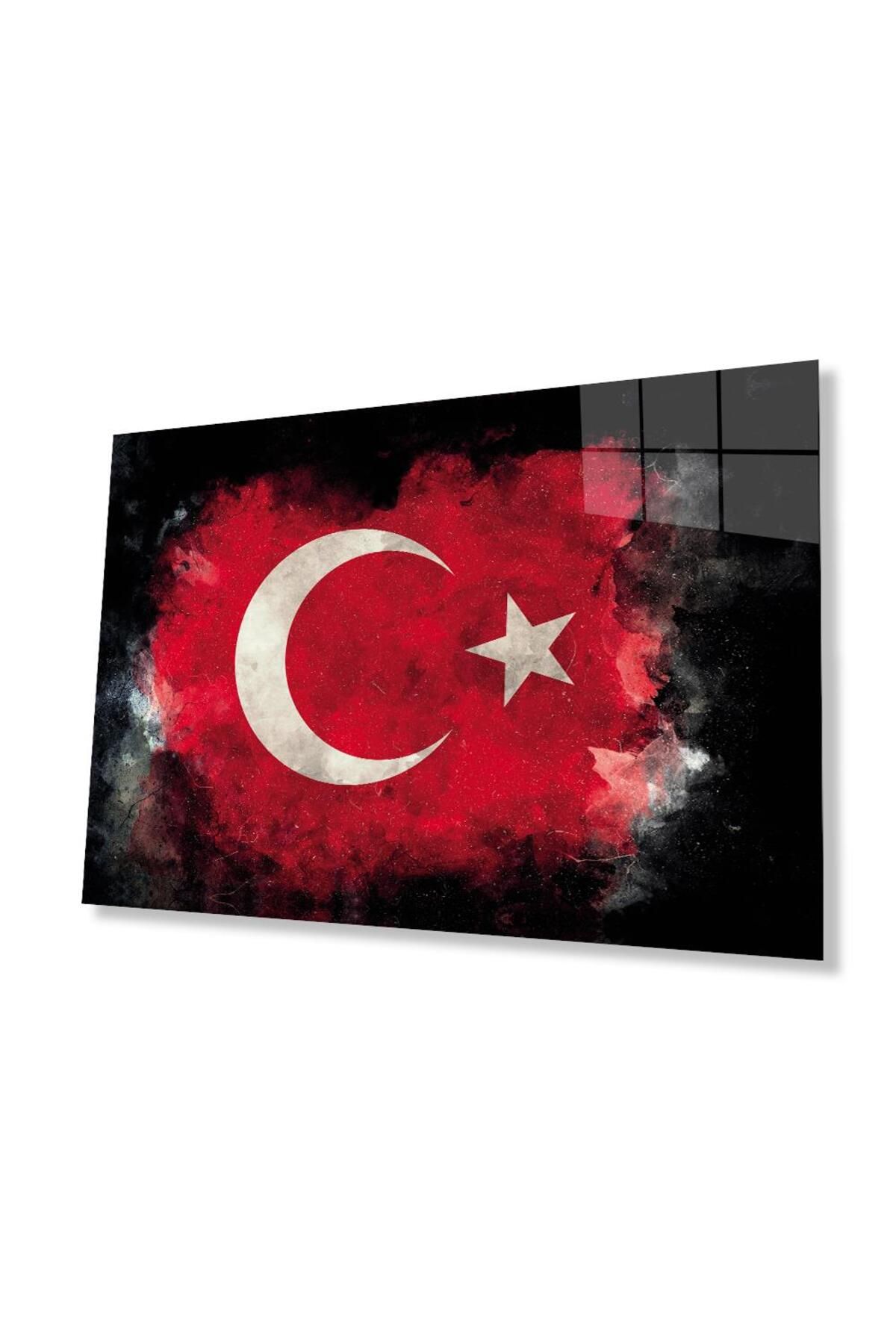 idealizbiz Siyah Fonlu Türk Bayrağı Ay Yıldız Cam Siyah Fon Black Background Turkish Flag Crescent and Star Gla
