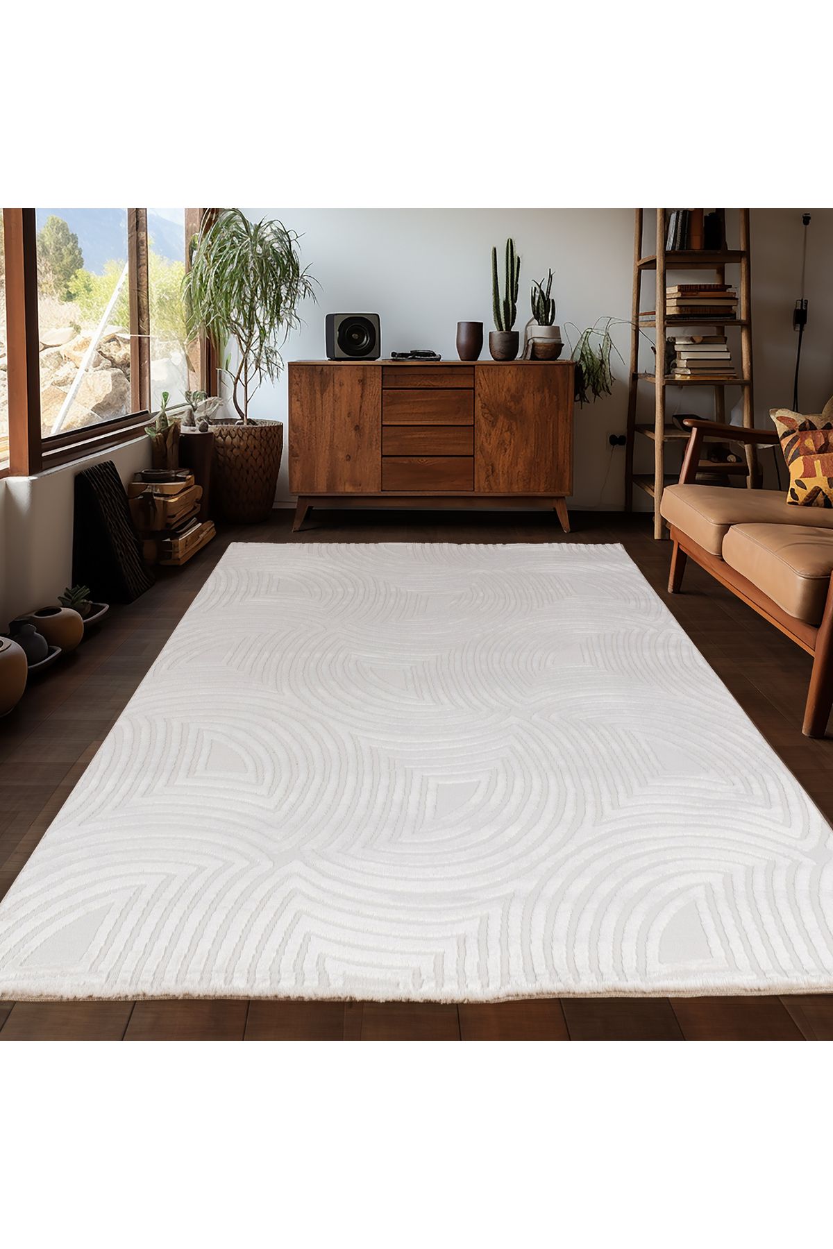 Karpetica Kabartma Motif Salon Halısı İskandinav Bohem tarzı yumuşak Krem Dokuma Halı