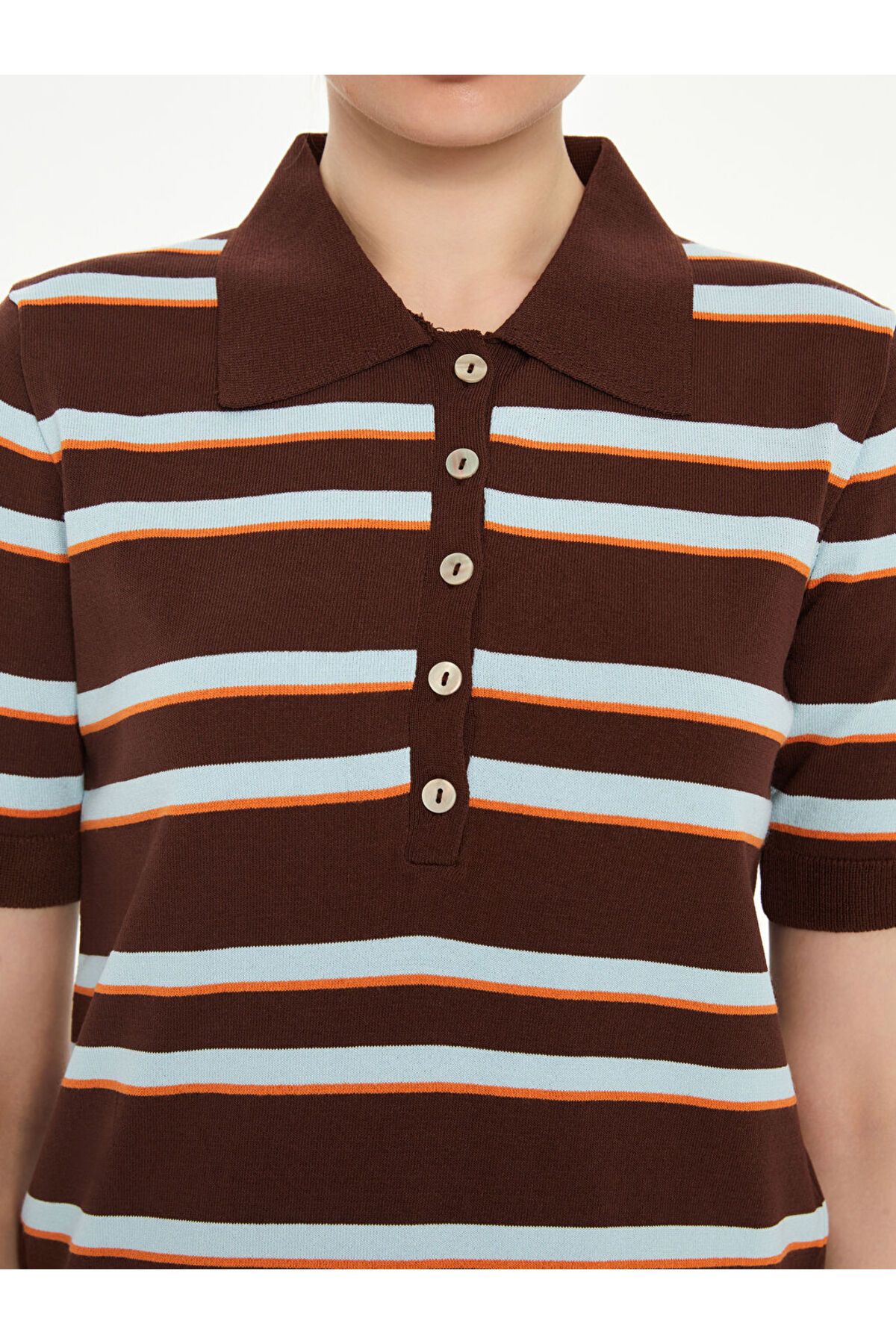 LC Waikiki Yeni Sezon Polo Yaka Cizgili Kadin Triko Kazak - S5OP53Z8