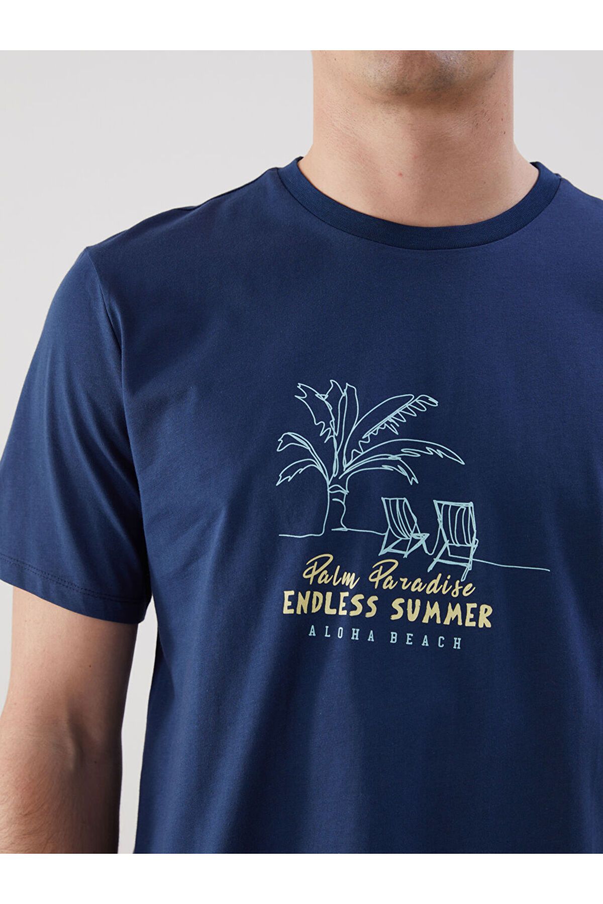 LC Waikiki Yeni Sezon Bisiklet Yaka Kisa Kollu Baskili Penye Erkek Tisort - S5K427Z8