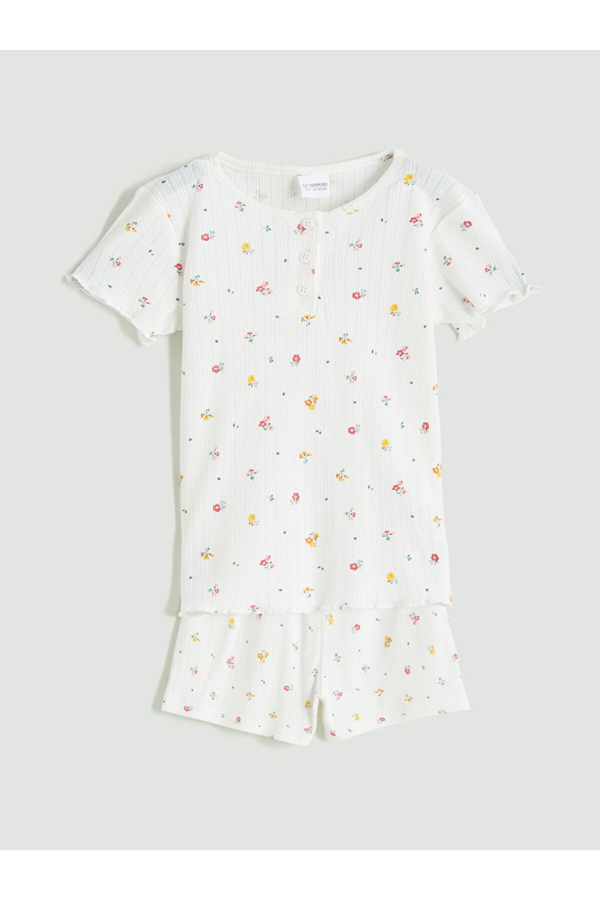 LC Waikiki LCW Kids Ekru Çiçekli Kız Çocuk Şortlu Pijama Takım