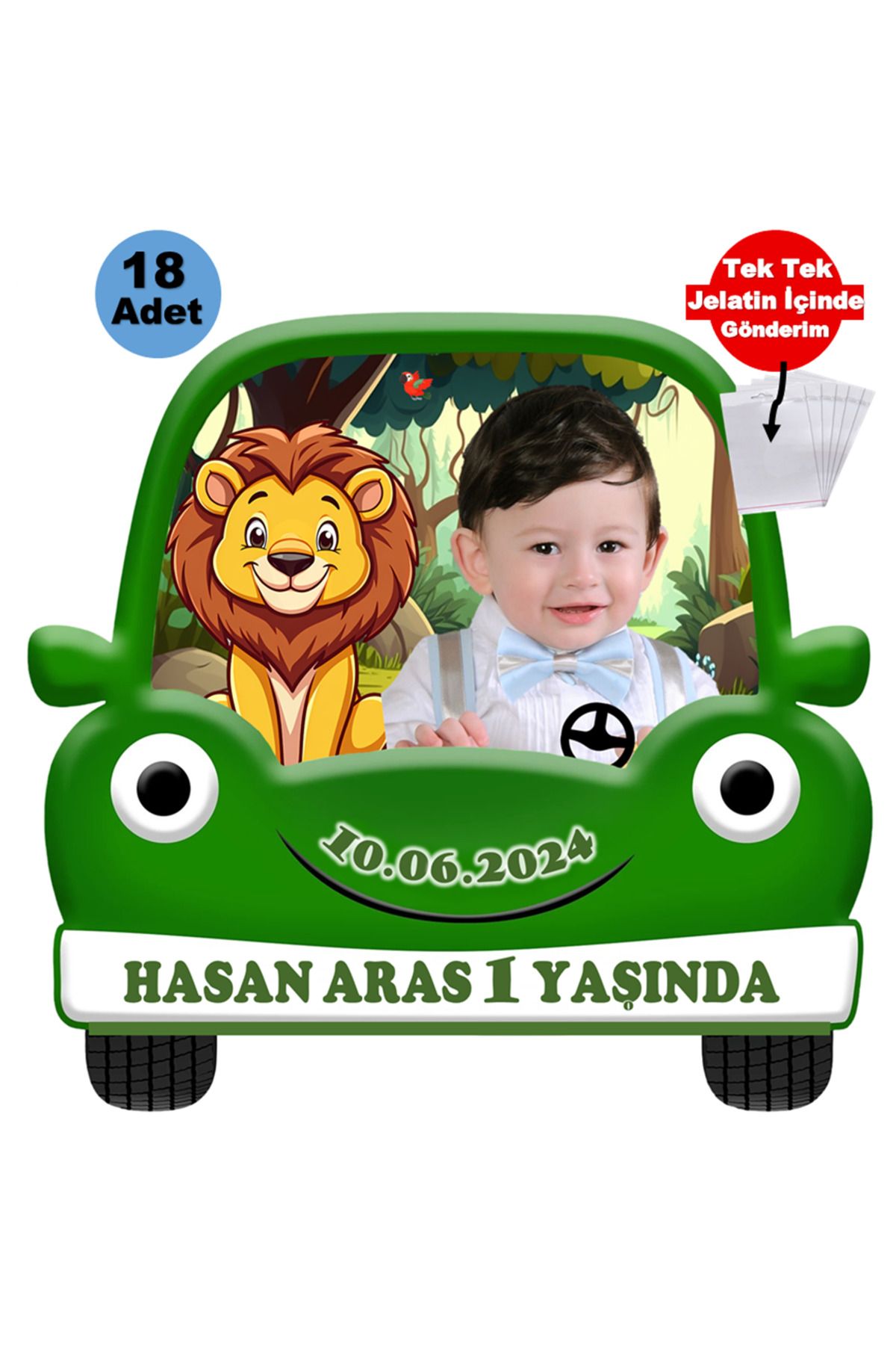 Elara Tasarım Safari Aslan Temalı 18 Adet Fotoğraflı Kişiye özel Doğum Günü Magnet Hediye Poşetli Gönderilir.