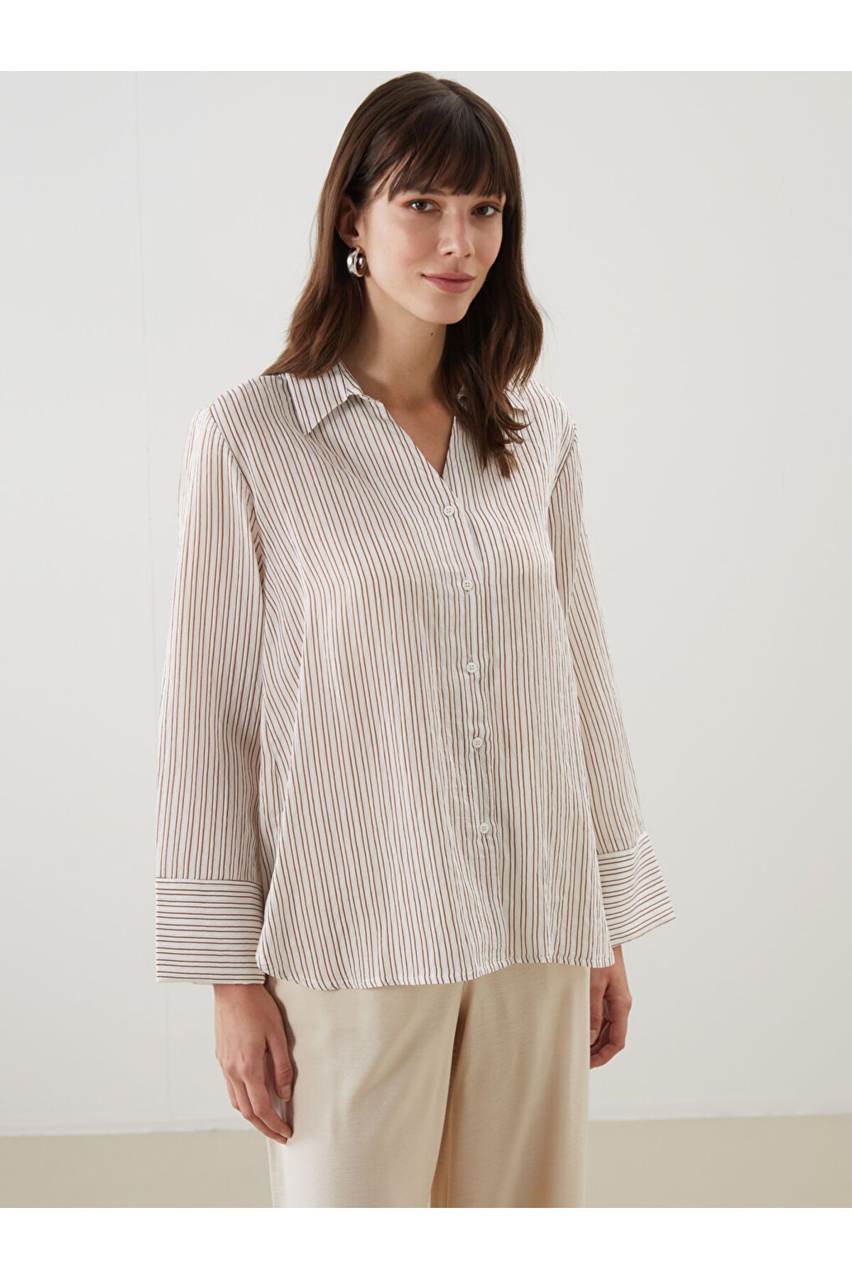LC Waikiki Yeni Sezon Cizgili Oversize Kadin Gomlek - S5M652Z8