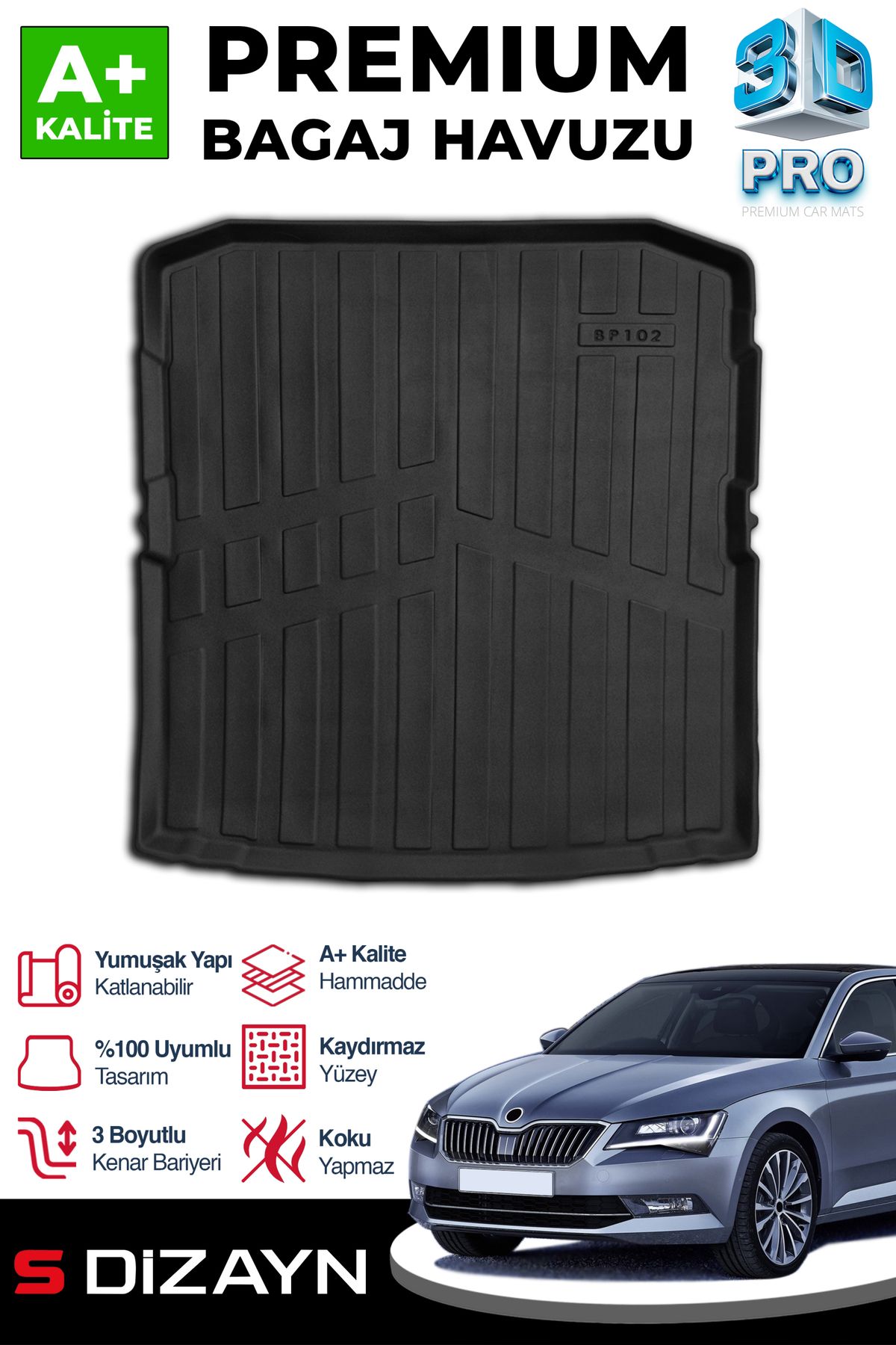 S Dizayn S-Dizayn Skoda SuperB 3D Pro Bagaj Havuzu 2015-2024 A+ Kalite 3BH-SDZ068