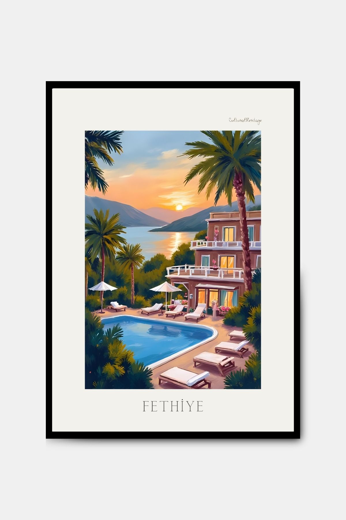 PİTAYA Fethiye Tatil Poster - Çerçevesiz Tasarım Muğla Poster Yağlı Boya Tablo Duvar Dekorasyonu