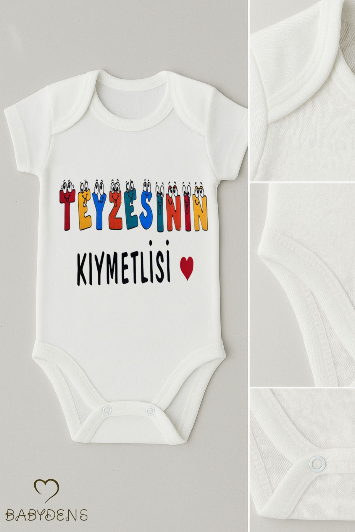 BABYDEN'S Teyzesinin Kıymetlisi Yazılı Bebek Body | %100 Pamuk Çıtçıtlı Tulum Zıbın | Kısa Kollu Unisex
