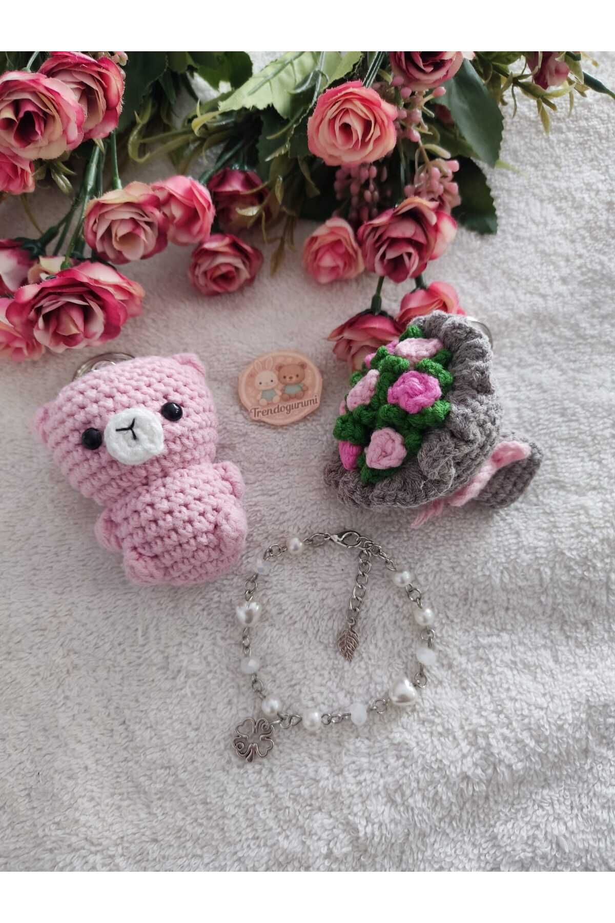 Engin TT El Yapımı Amigurumi Anahtarlık & İnci Bileklik Seti Hediyelik