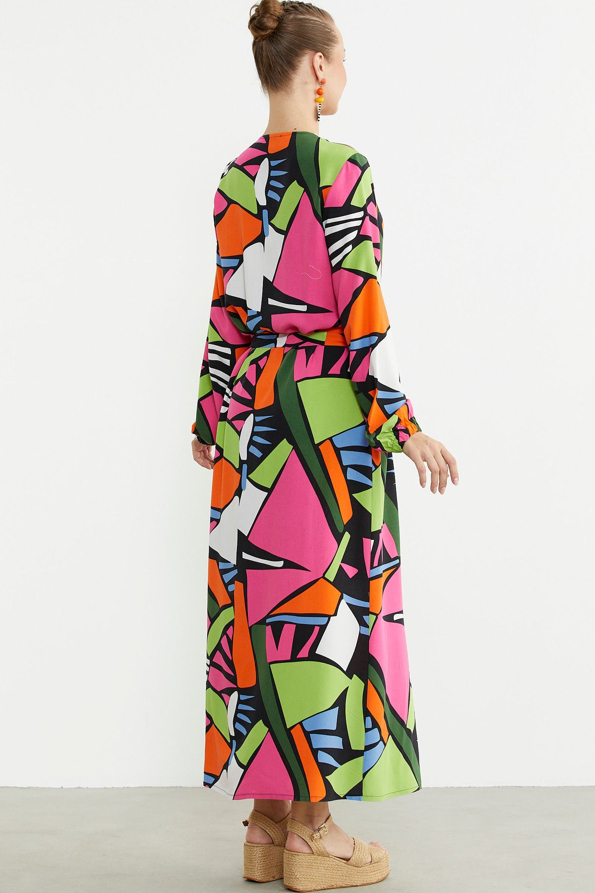 Sementa-Plus Size Geometric Patterned Long Dress - Fuchsia 6