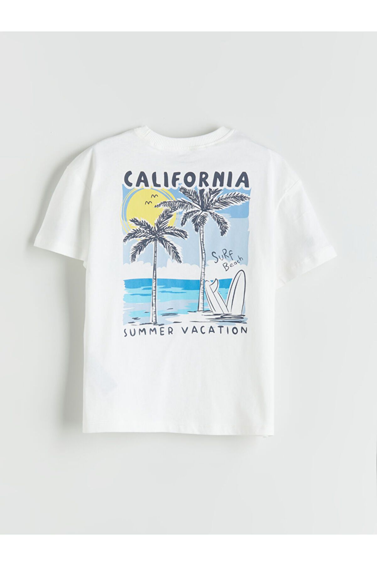 LC Waikiki-Ecru California Printed Boys' T-Shirt and Shorts 2-Piece Set 4