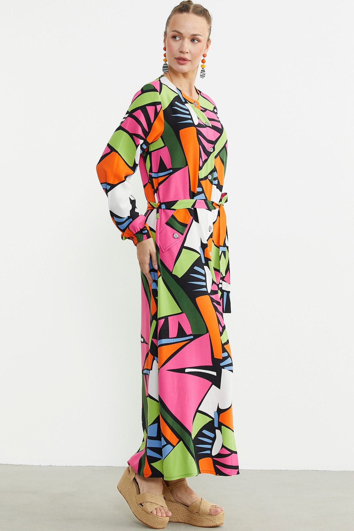 Sementa-Plus Size Geometric Patterned Long Dress - Fuchsia 5