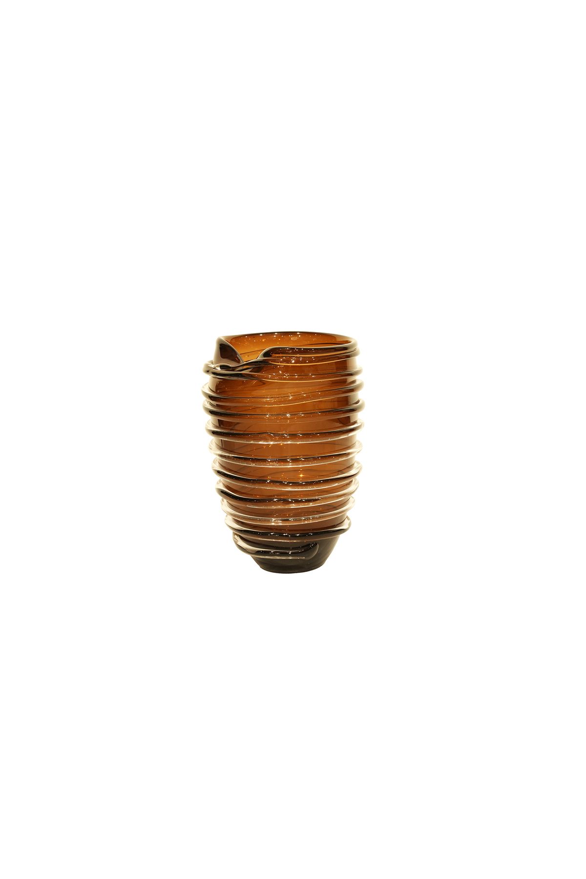 Lucky Art Kahverengi Halkalı Formlu Dekoratif Cam Kase 19,5*19,5*28