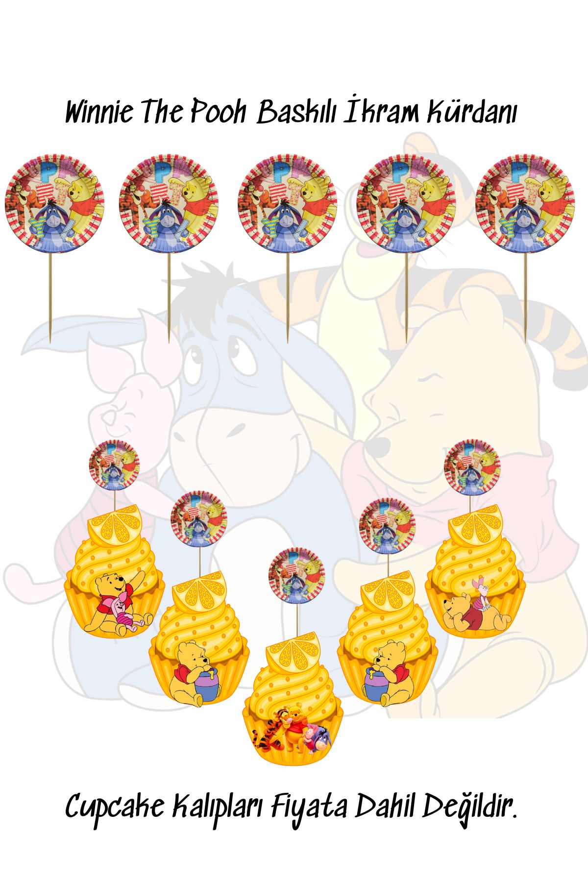 snowparty Winnie The Pooh Piglet Temalı Baskılı İkram Kürdanı Doğum Günü Süsü