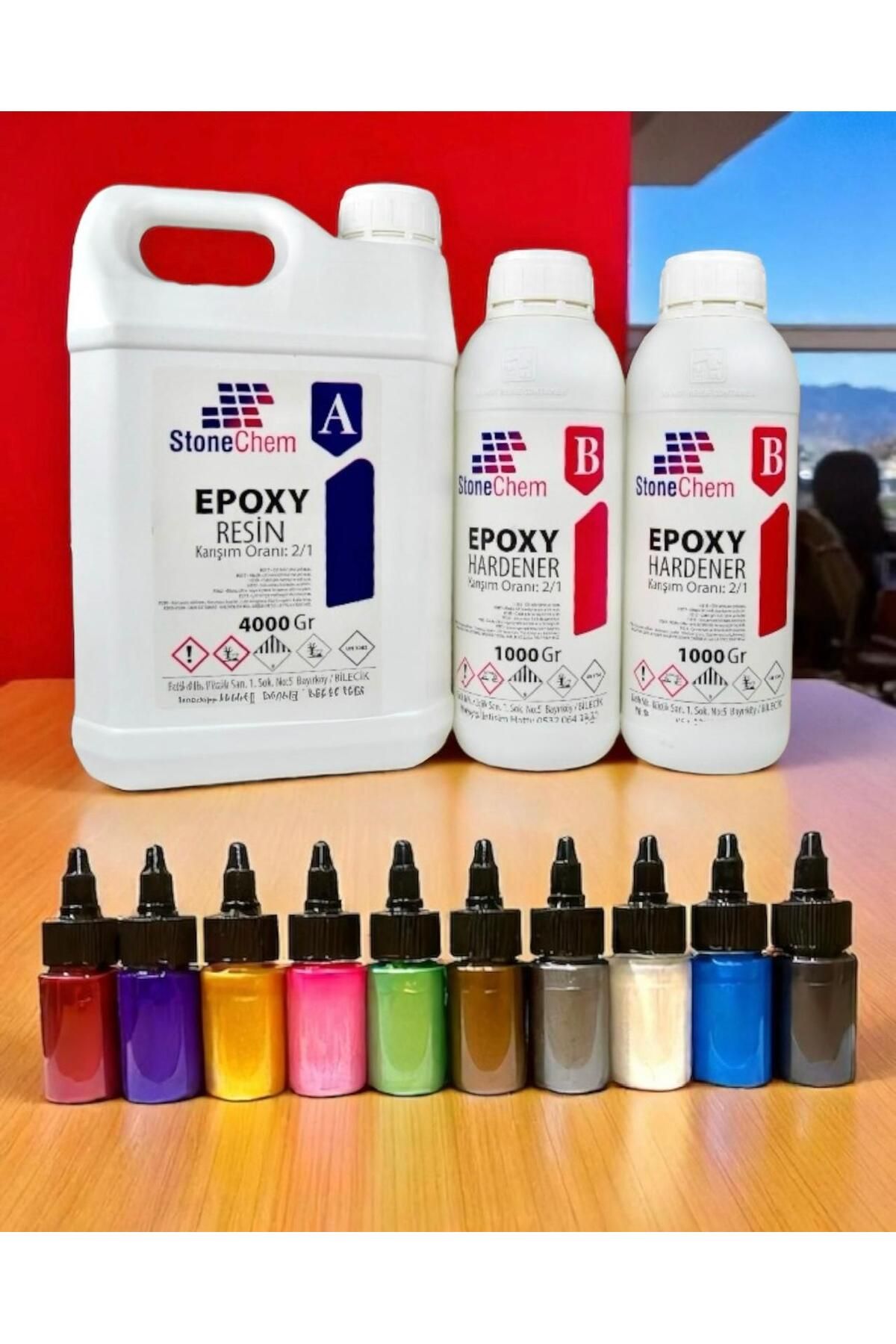 stonechem Ultra Şeffaf Parlak Epoksi Reçine 6 Kg + 10 Renk sıvı Sedefli Pigment Seti