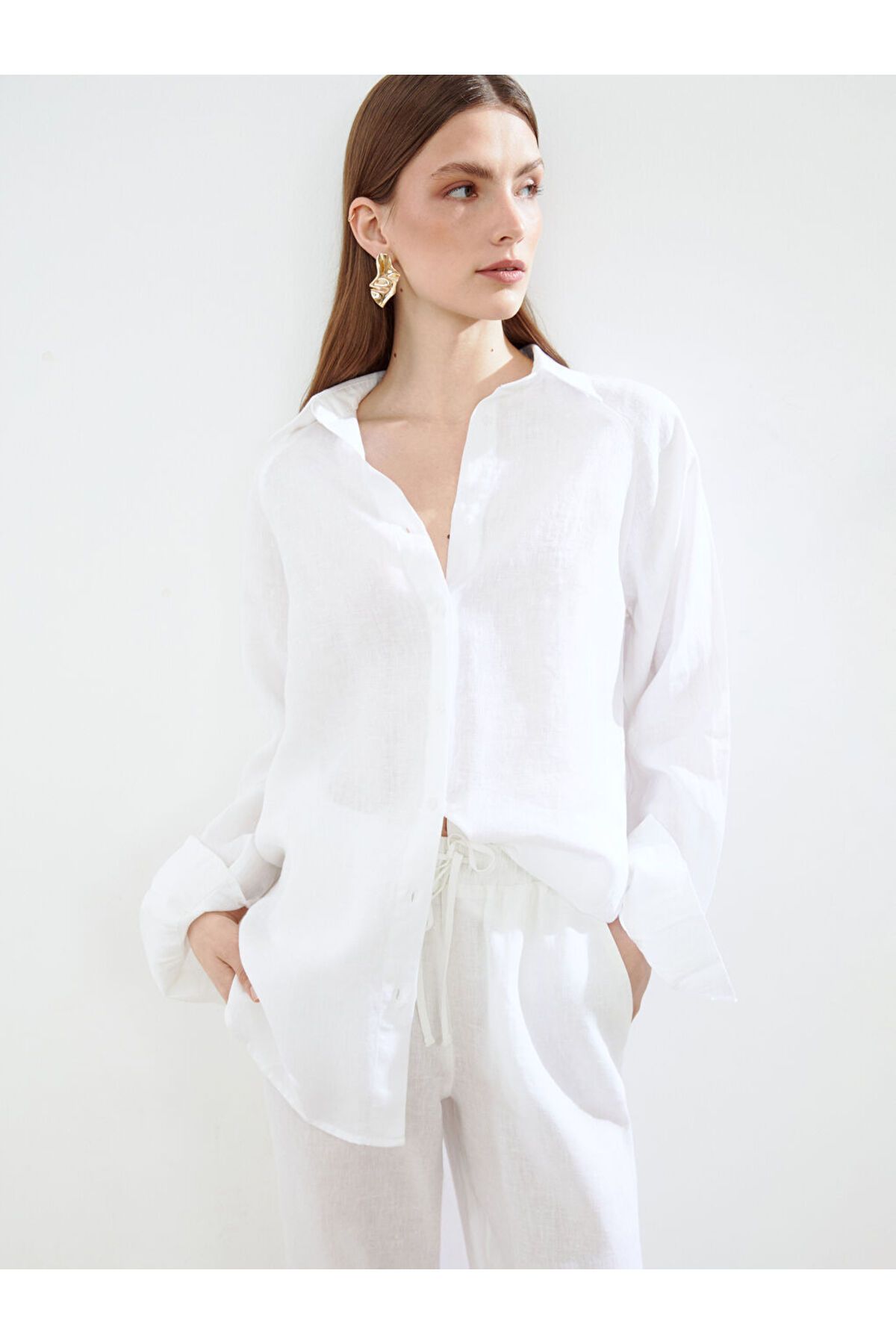 LC Waikiki Yeni Sezon Oversize Keten Kadin Gomlek - S5FH74Z8