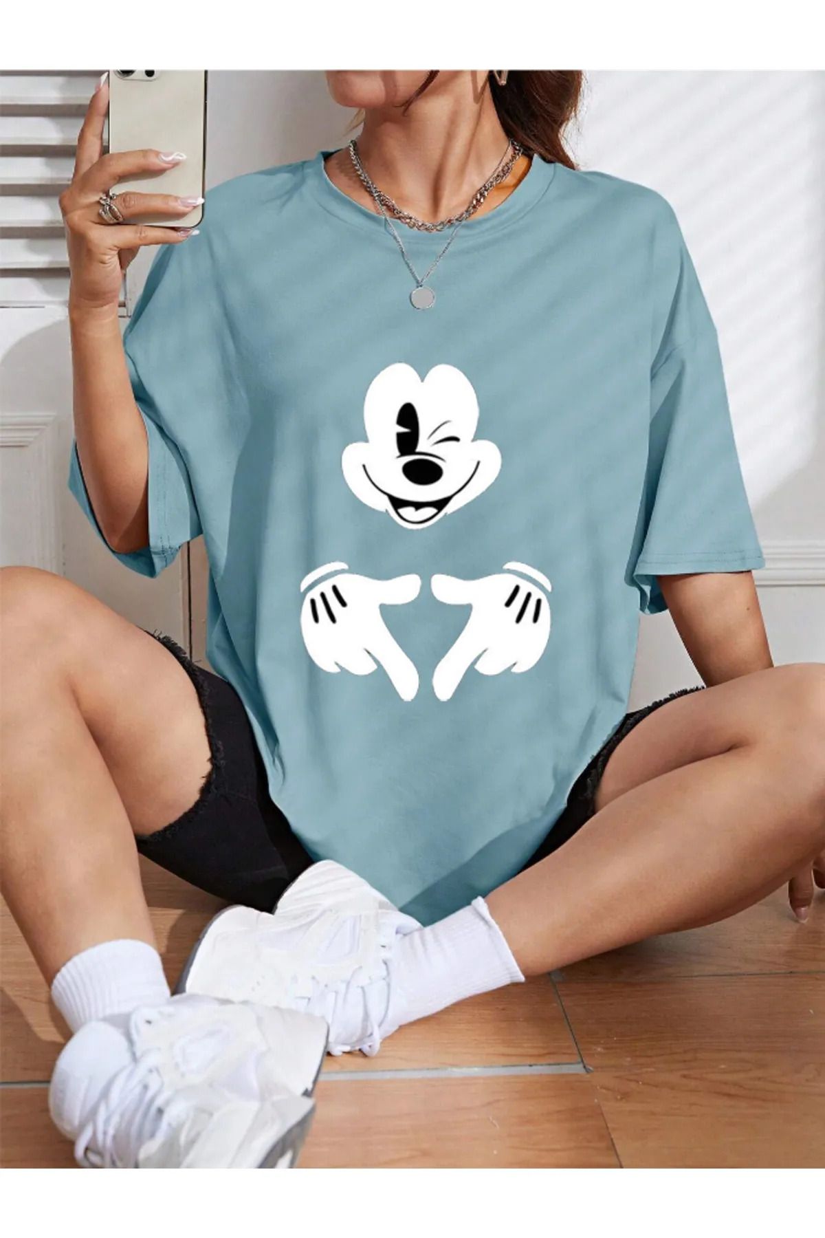 COHERENT Unisex Erkek/kadın Mıcky Mause Özel Baskılı Oversize Pamuklu T-shirt Tişört