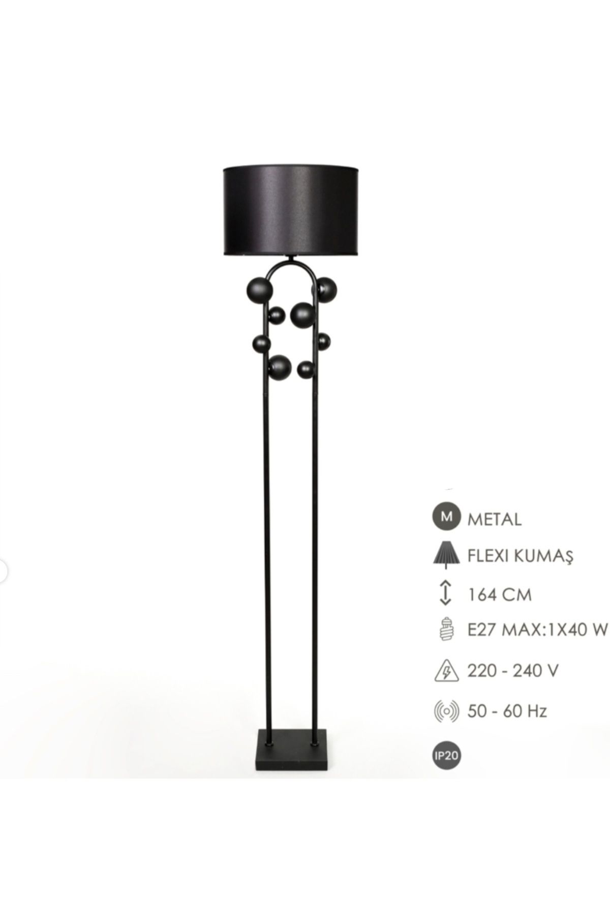 Le Atölye Metal Siyah Ayaklı Lambader 164cm