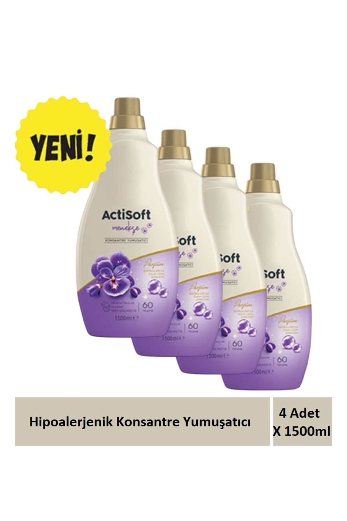 actisoft Menekşe Kokulu hipoalerjenik konsantre yumuşatıcı 1500 ml X 4 Adet