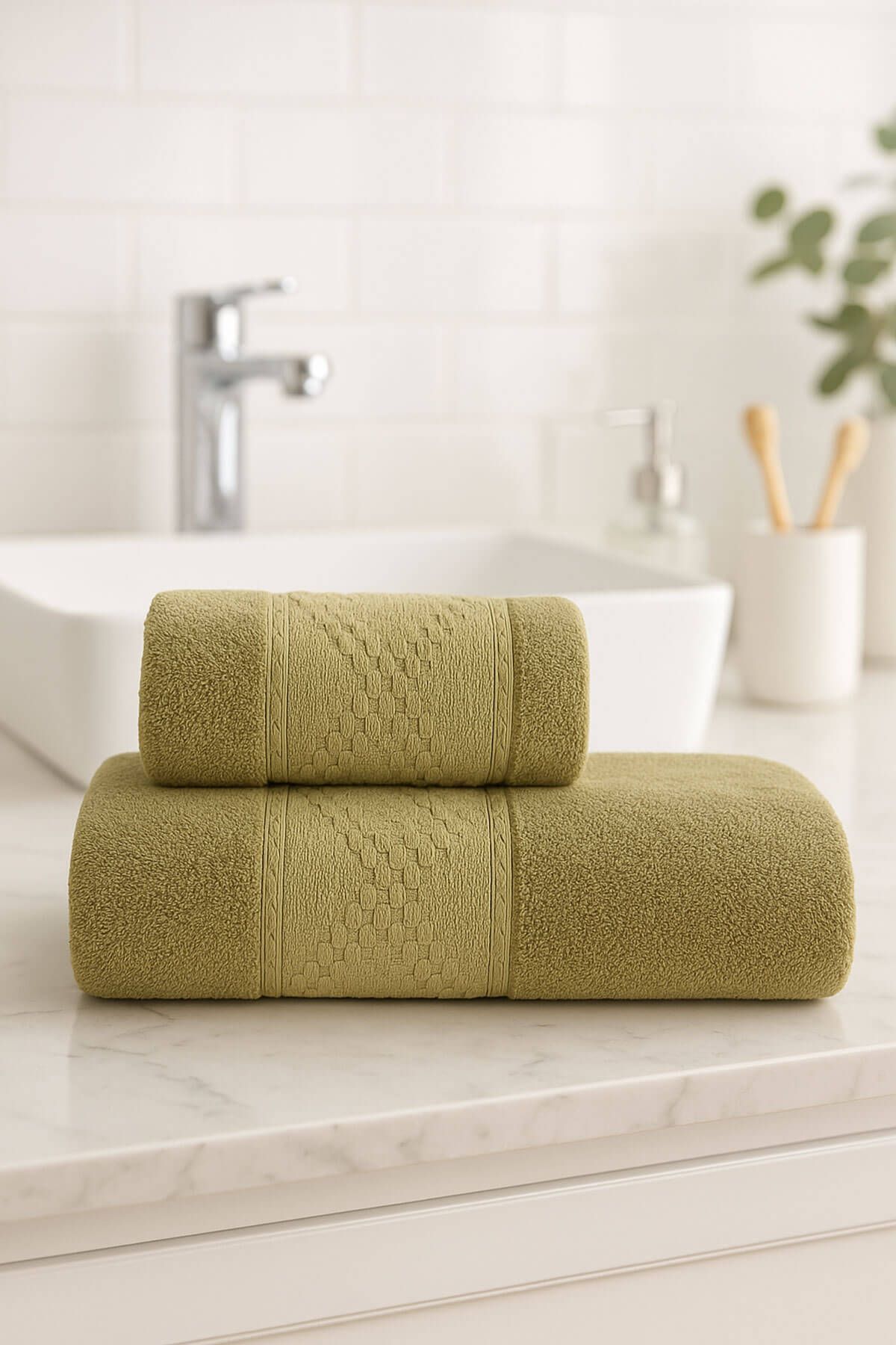 Mira Home 2 Parça Banyo Havlu Takımı %100 Pamuklu Duru Desen