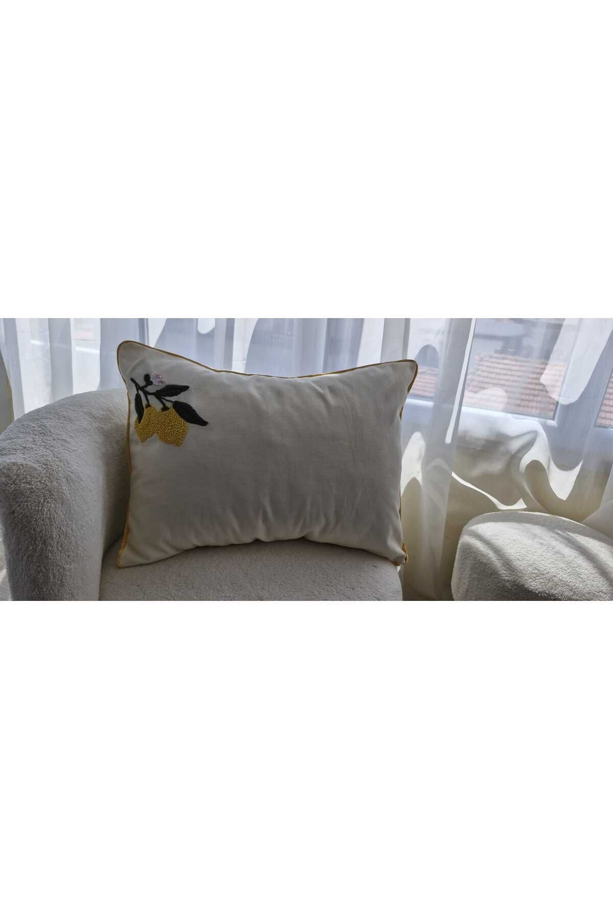 Home Limon Desenli Biyeli Kırlent Kılıfı