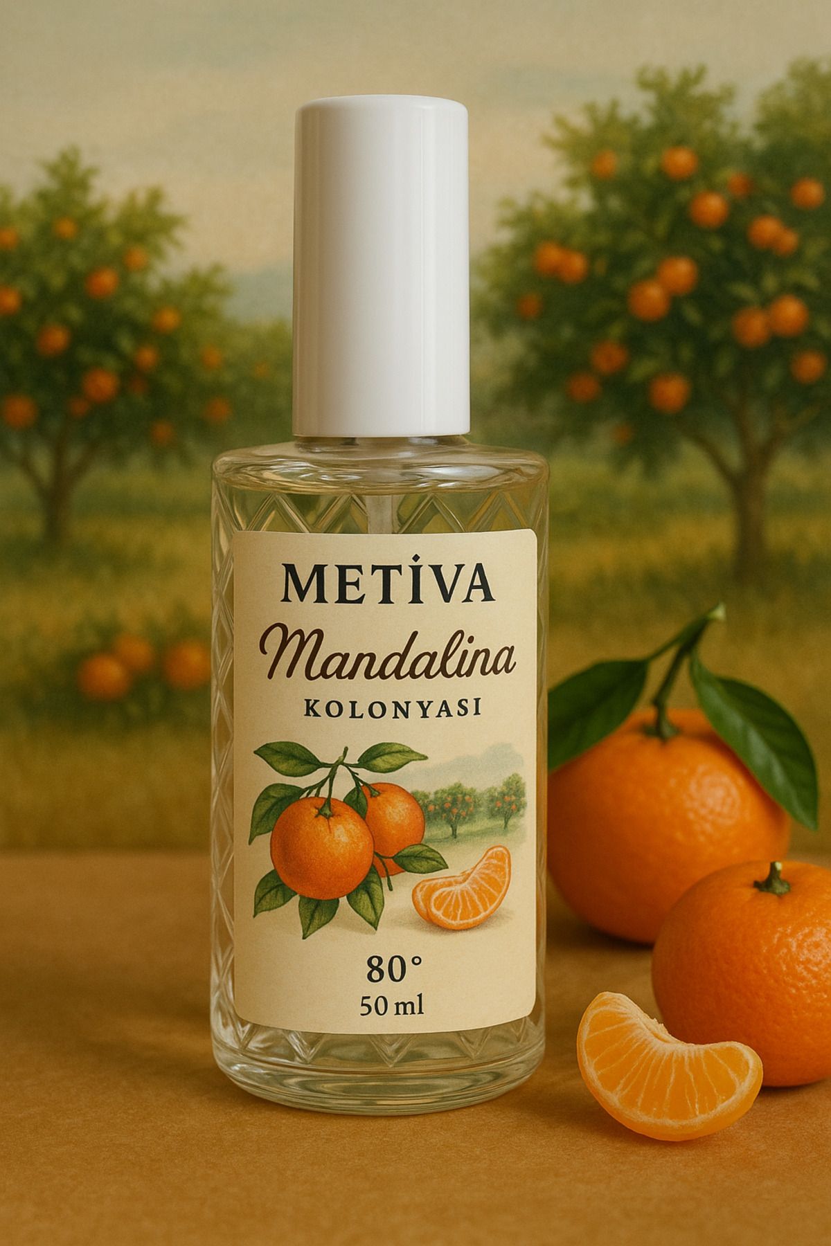 METİVA Mandalina Kolonyası 80° - 50 ml - Şeffaf - Lüks Spreyli Şişede - Çanta Boy - Hediyelik