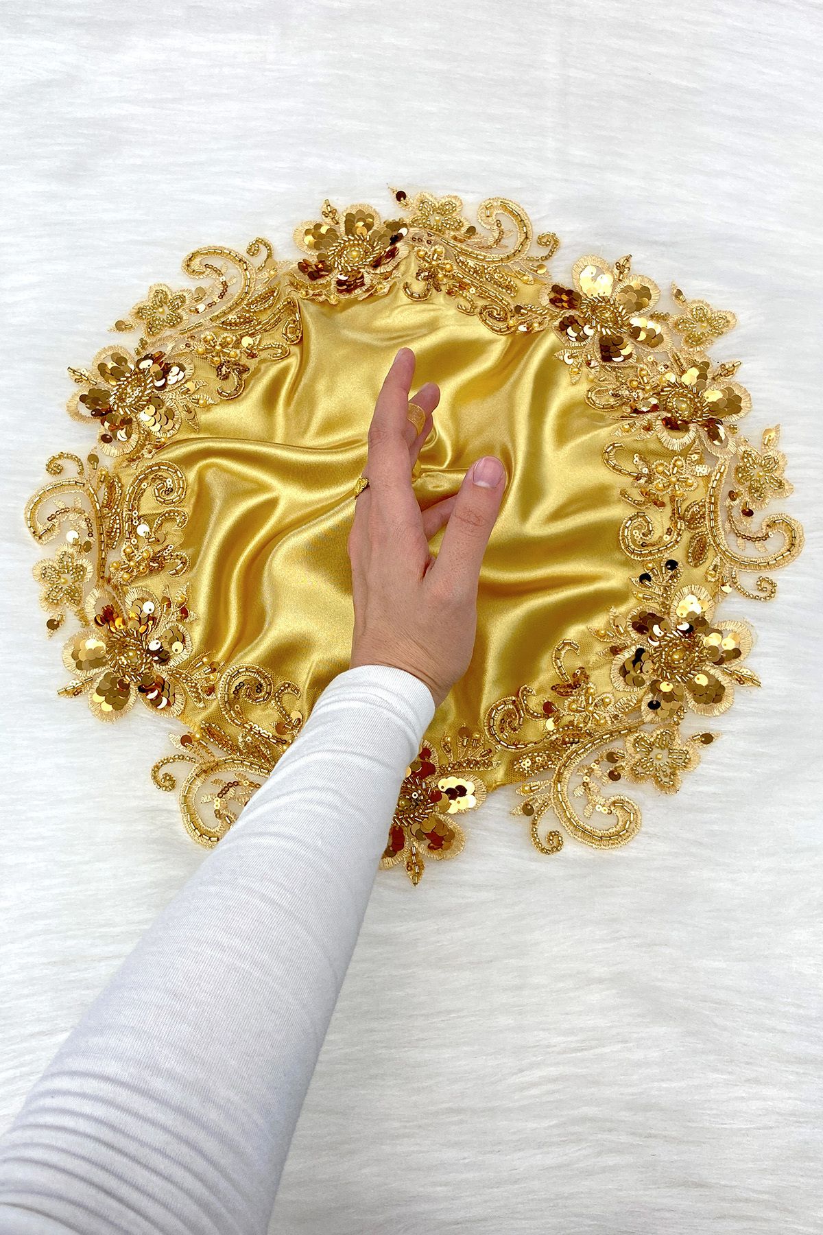 ZEYMERADE Gold Gelin Damat Mendili, Işıl Işıl Pul Ve Boncuk İşlemeli, Düğün Kına Sünnet Söz Nişan Halay