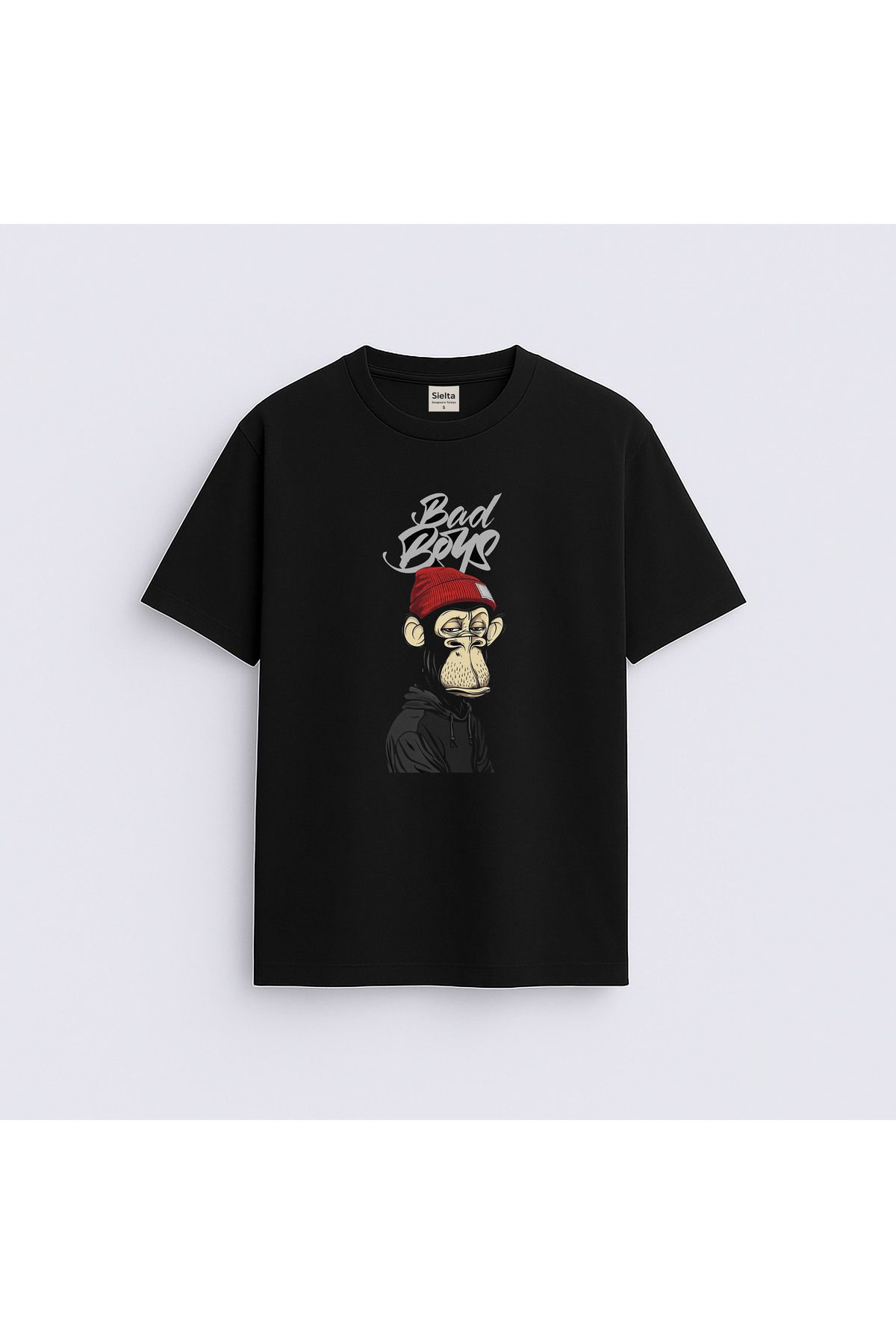 sielta Bad Boy Monkey Maymun Baskılı Unisex Kadın Erkek Bisiklet Yaka T-shirt Tişört
