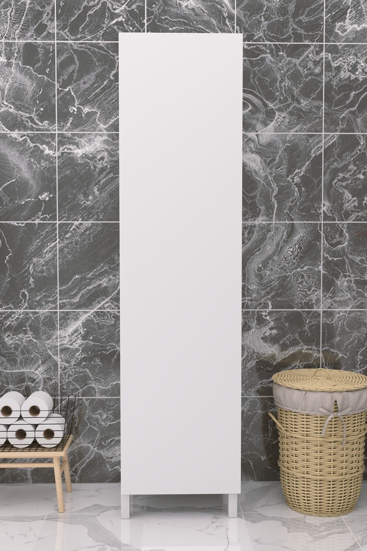 PROMODÜL Çok Amaçlı Kapaklı Banyo Dolabı - Yüksek Raflı, Dar Alanlara Uyumlu Depolama Dolabı