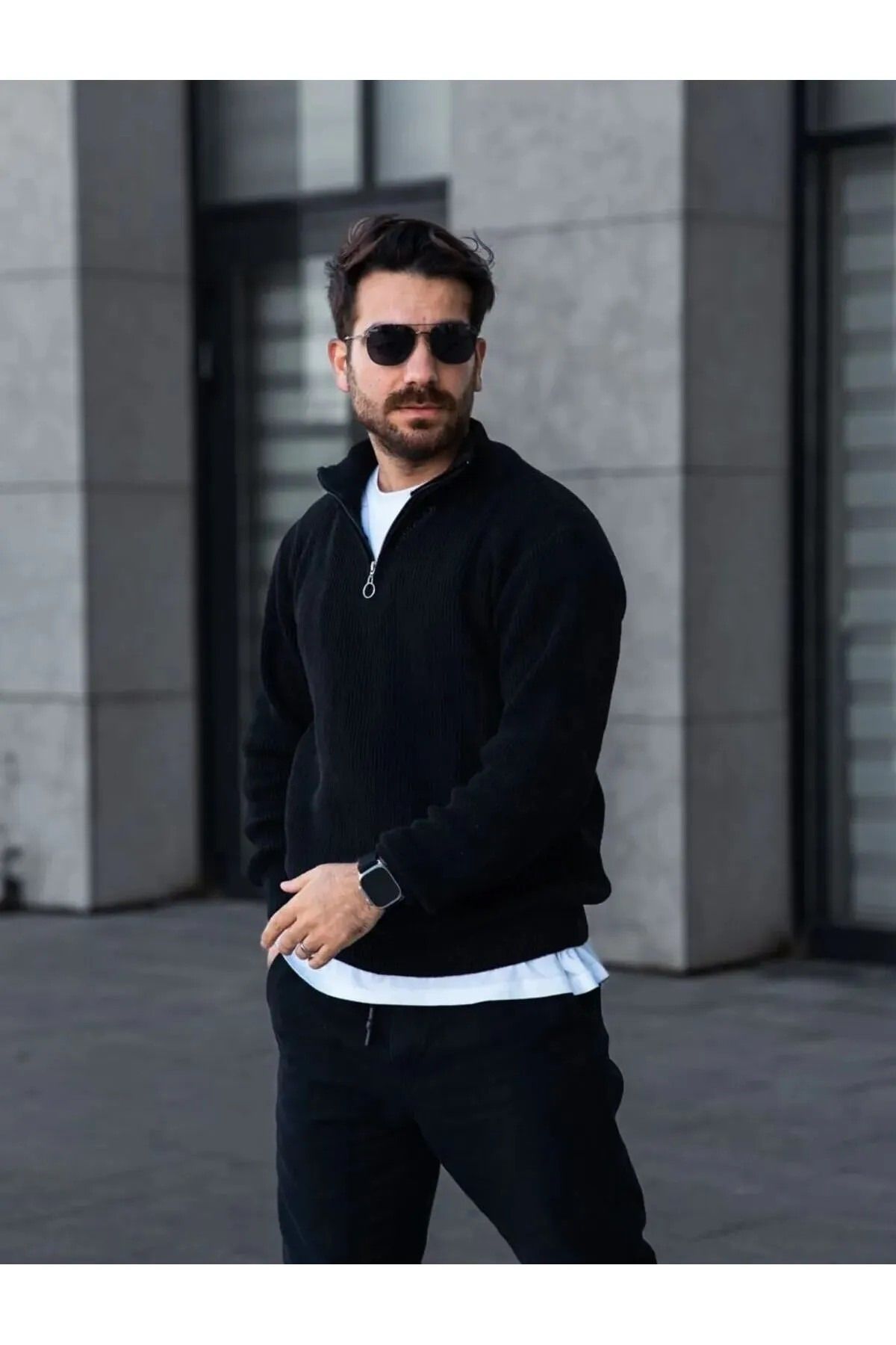 Kültür Boutique Lisy 3'LÜ Erkek Dik Yaka Yarım Fermuarlı Triko Kazak