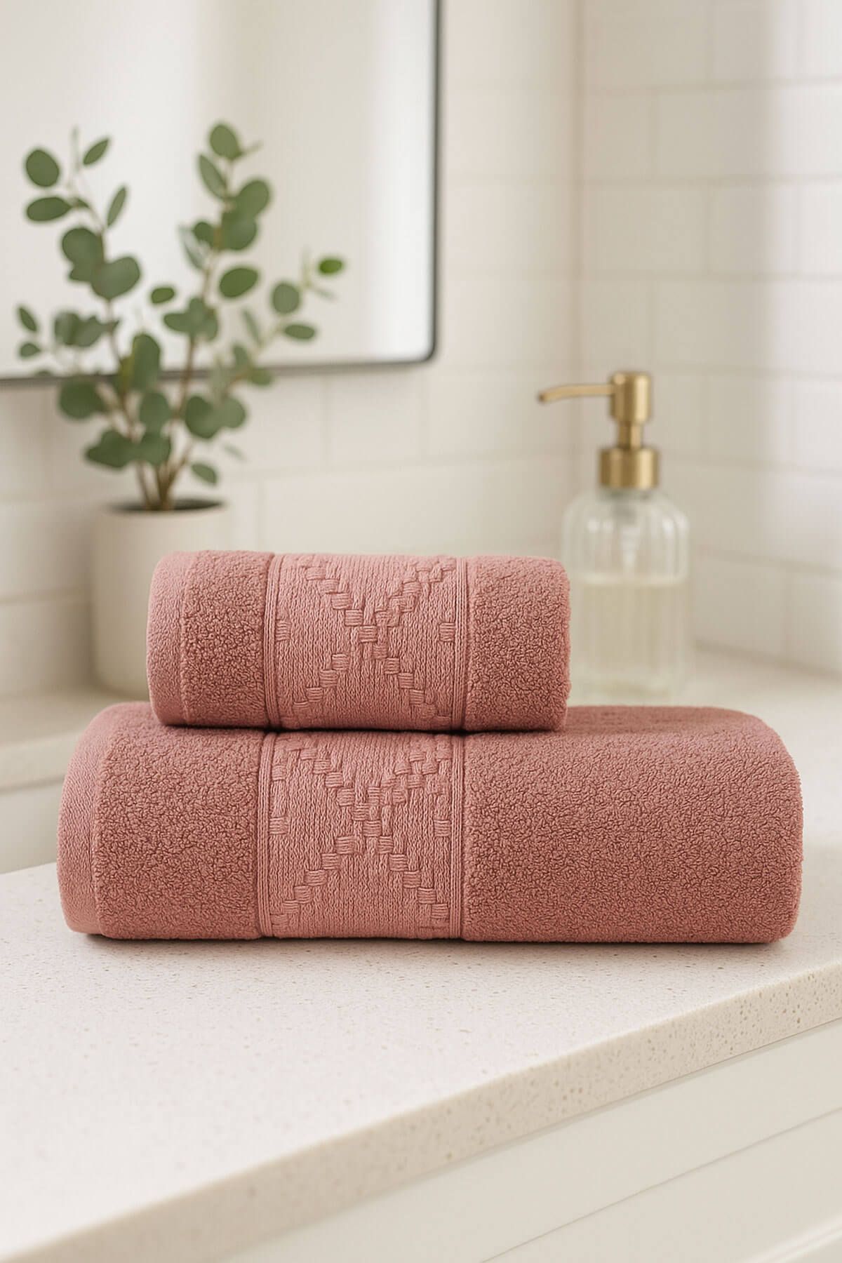 Mira Home 2 Parça Banyo Havlu Takımı %100 Pamuklu Duru Desen