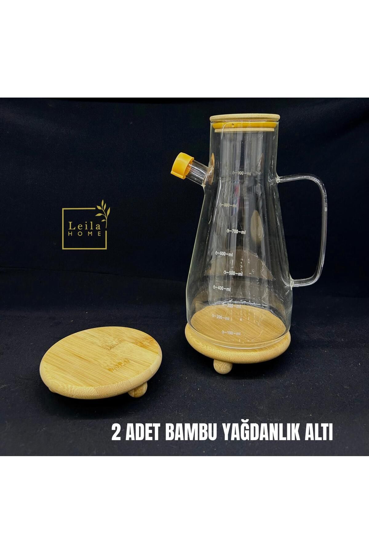 Leila 2 Adet Bambu Misket Ayaklı Yuvarlak Yağdanlık Altlığı, Bardak Altlığı, Sunumluk